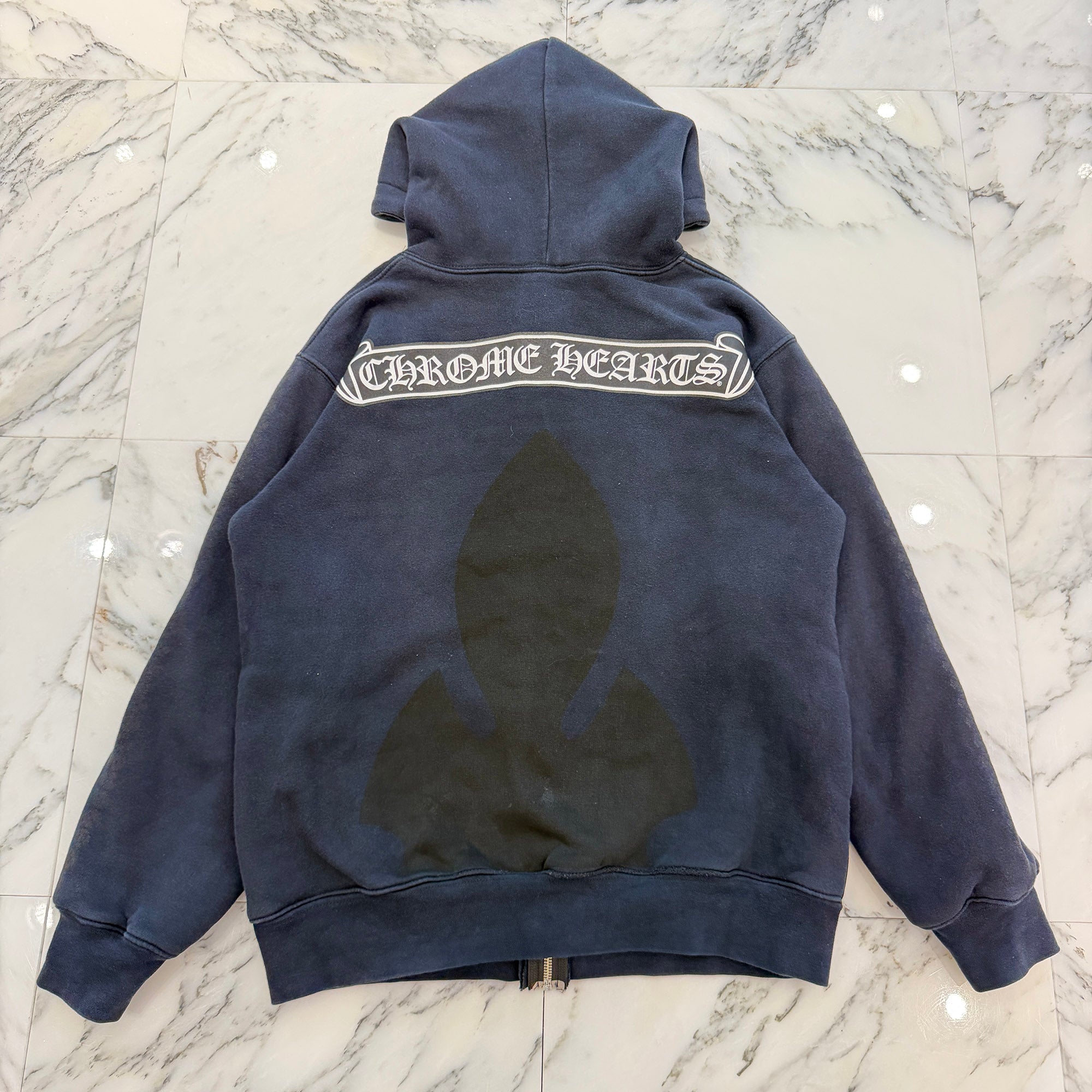 CHROME HEARTS Back Scroll Flare Knee Print Thermal Zip Up Hoodie Size M クロムハーツ バックスクロール フレアニープリント サーマルジップアップフーディ サイズM