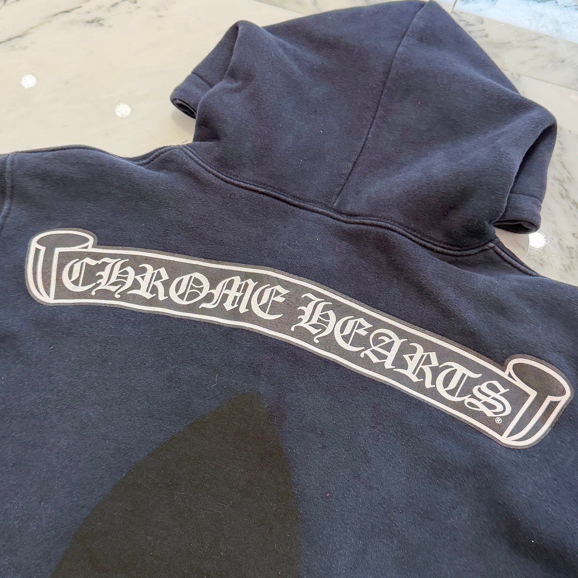 CHROME HEARTS Back Scroll Flare Knee Print Thermal Zip Up Hoodie Size M クロムハーツ バックスクロール フレアニープリント サーマルジップアップフーディ サイズM
