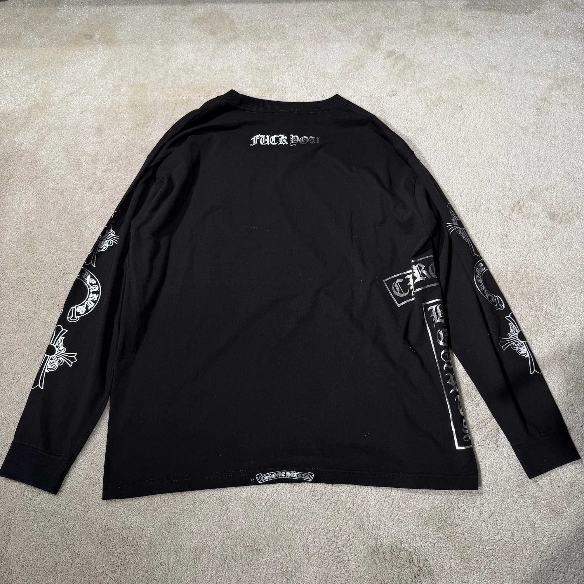 CHROME HEARTS Side T Bar Logo Sleeve Horseshoe × Hailey Cross Print Long Sleeve Tee Size XXL クロムハーツ サイド Tバー ロゴ スリーブ ホースシュー × ヘイリークロス プリント ロングスリーブTシャツ サイズXXL