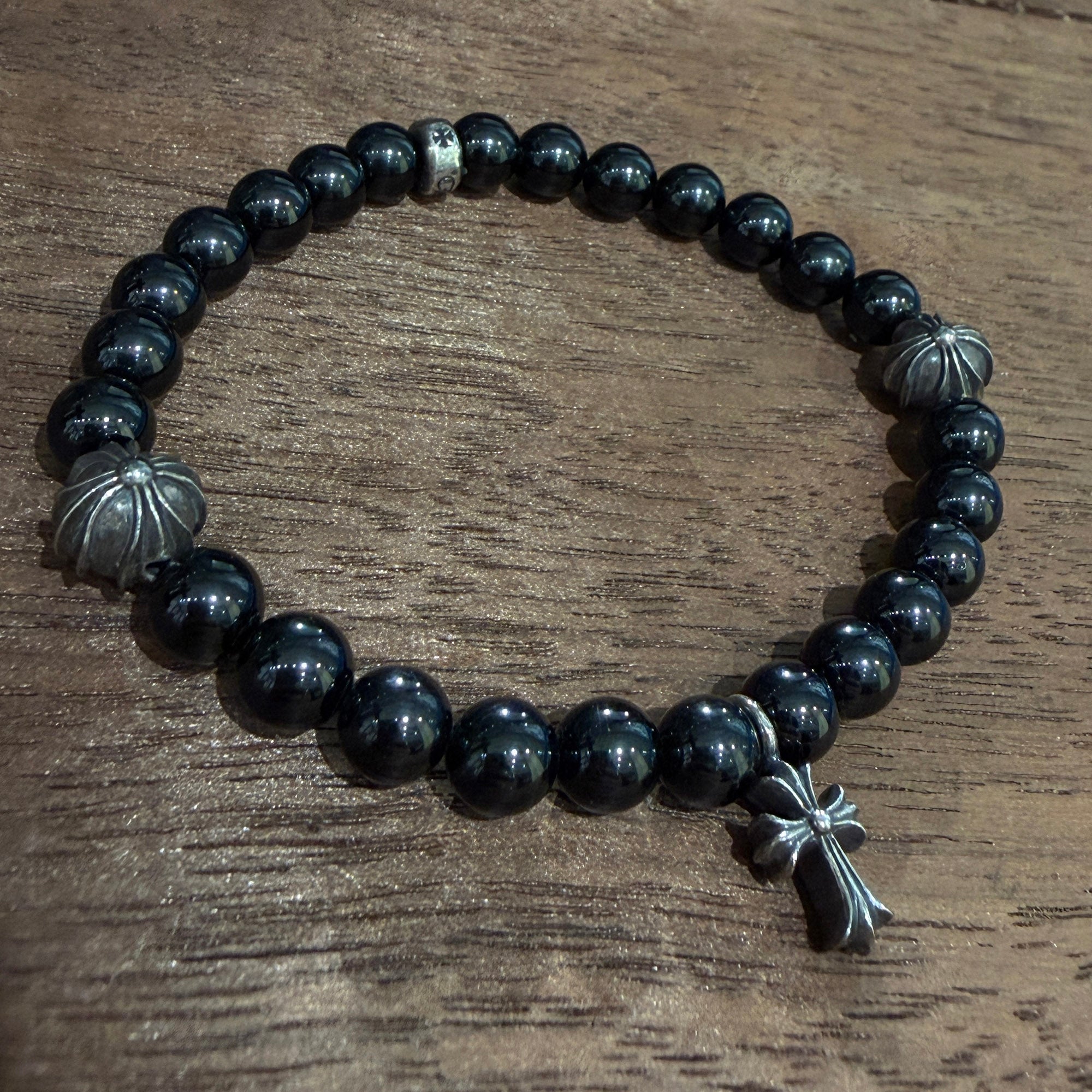 CHROME HEARTS CH Cross Ball Beads Bracelet Size 7mm クロムハーツ CHクロス ボール ビーズブレスレット サイズ7mm