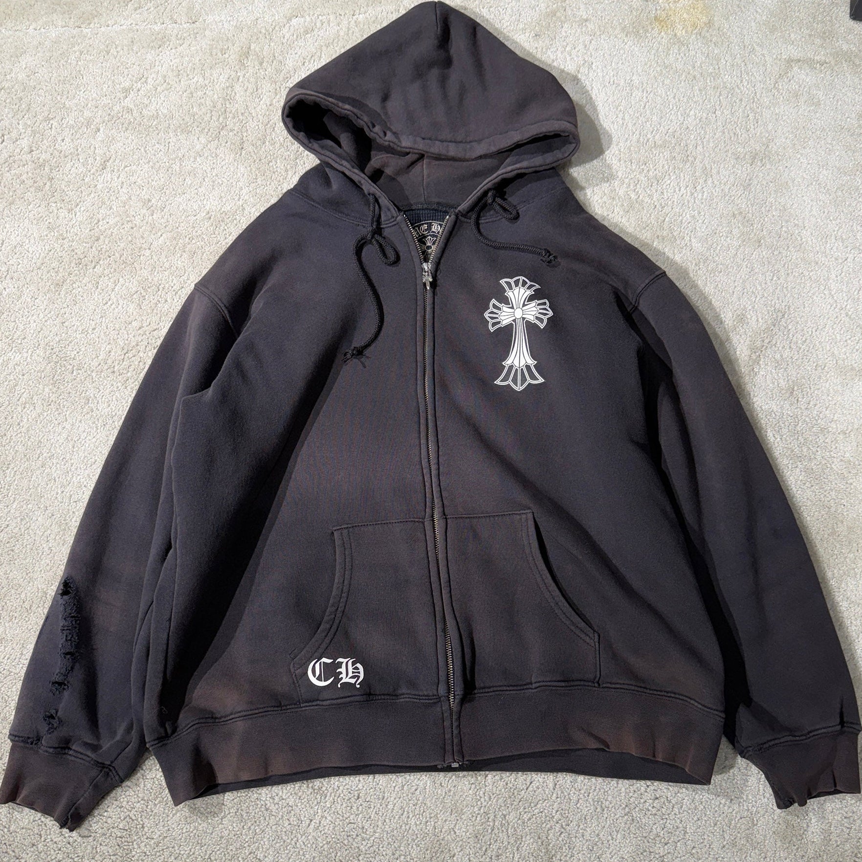 CHROME HEARTS Back Double CH Cross Print Thermal Zip Up Hoodie Size XL クロムハーツ バック ダブルCHクロス プリント サーマルジップアップフーディ サイズXL