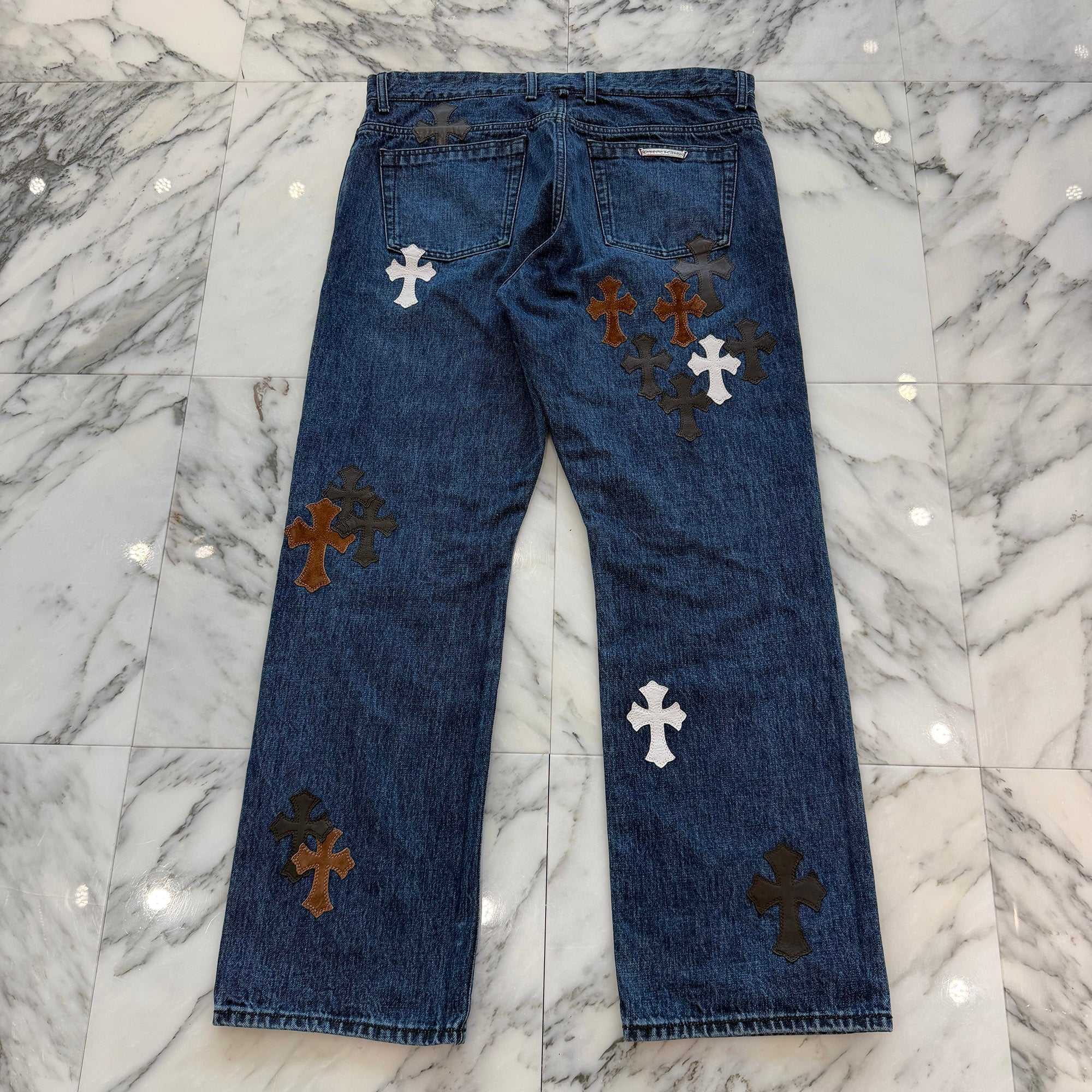 CHROME HEARTS Multi Leather Cross Patch Cross Ball Button Flare