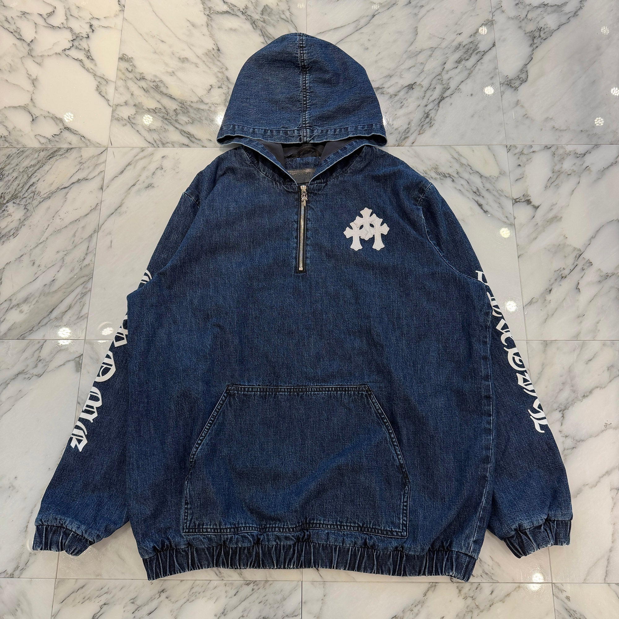 CHROME HEARTS 2024AW Leather Cemetery Triple Cross Denim Anorak Jacket Size L クロムハーツ レザーセメタリートリプルクロス デニム アノラック ジャケット サイズL