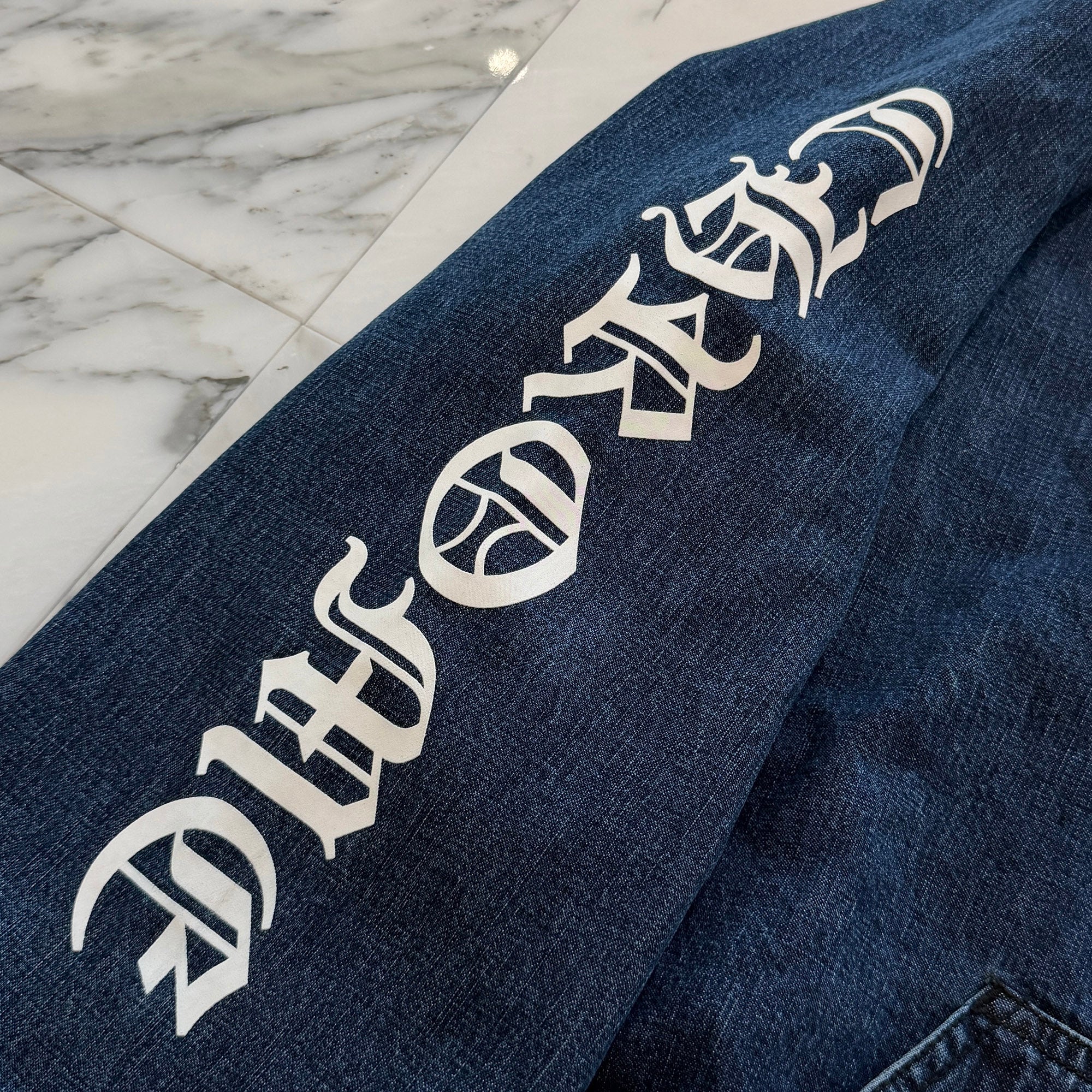 CHROME HEARTS 2024AW Leather Cemetery Triple Cross Denim Anorak Jacket Size L クロムハーツ レザーセメタリートリプルクロス デニム アノラック ジャケット サイズL