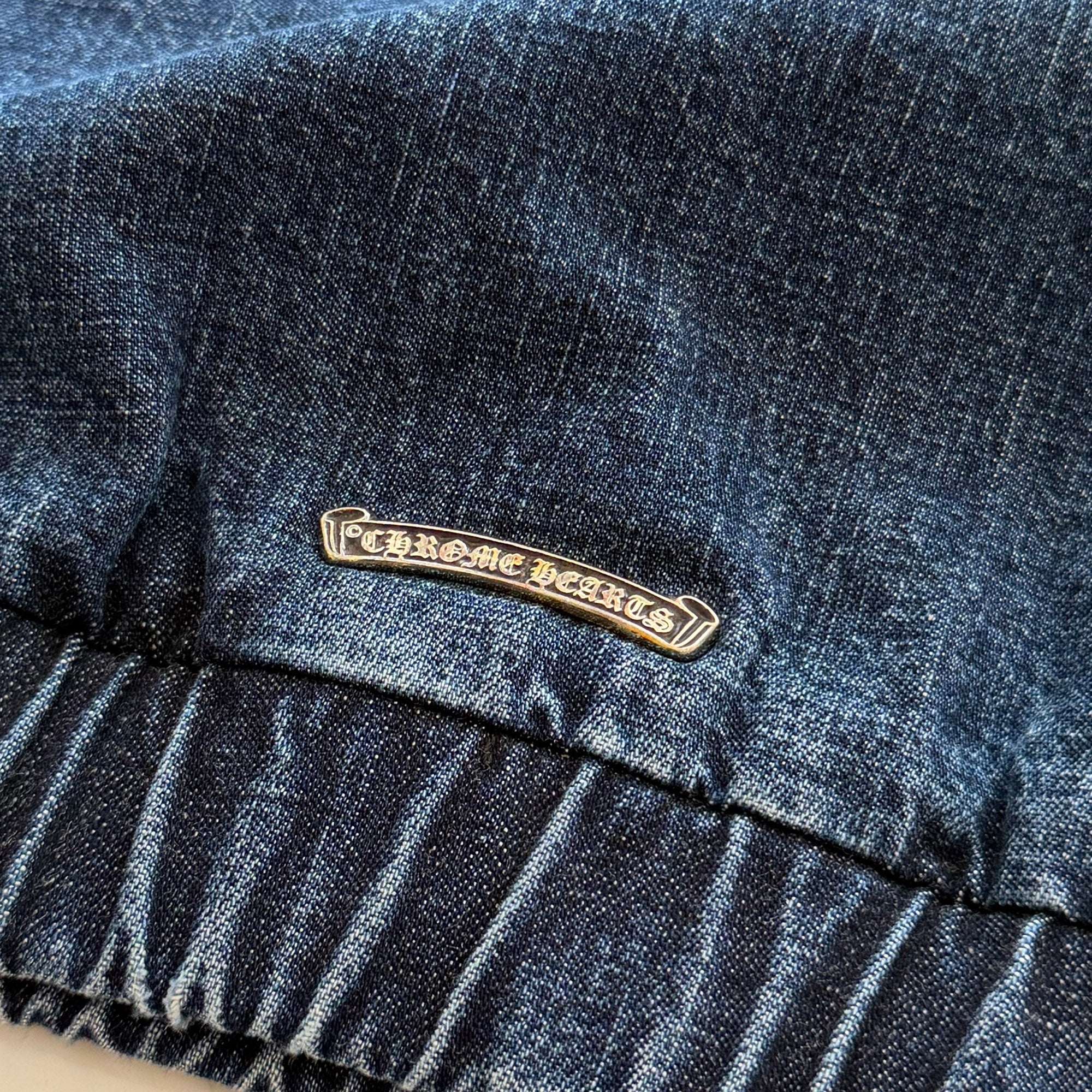 CHROME HEARTS 2024AW Leather Cemetery Triple Cross Denim Anorak Jacket Size L クロムハーツ レザーセメタリートリプルクロス デニム アノラック ジャケット サイズL