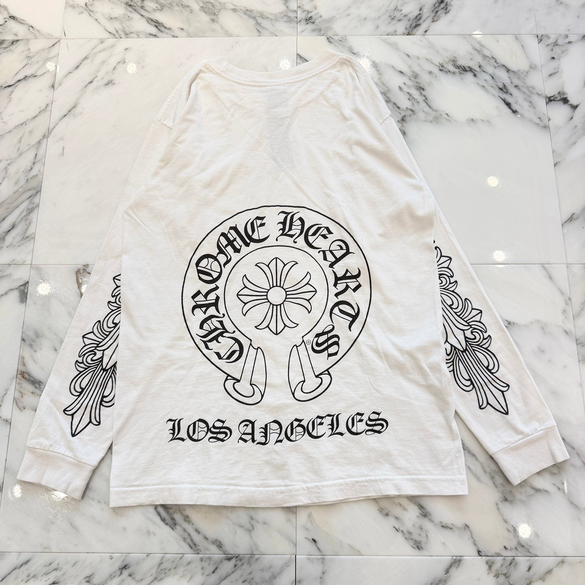 CHROME HEARTS Los Angeles Limited Floral Cross Horseshoe Long Sleeve Tee Size M クロムハーツ ロサンゼルス限定 フローラルクロス ホースシュー ロングスリーブ Tシャツ サイズM