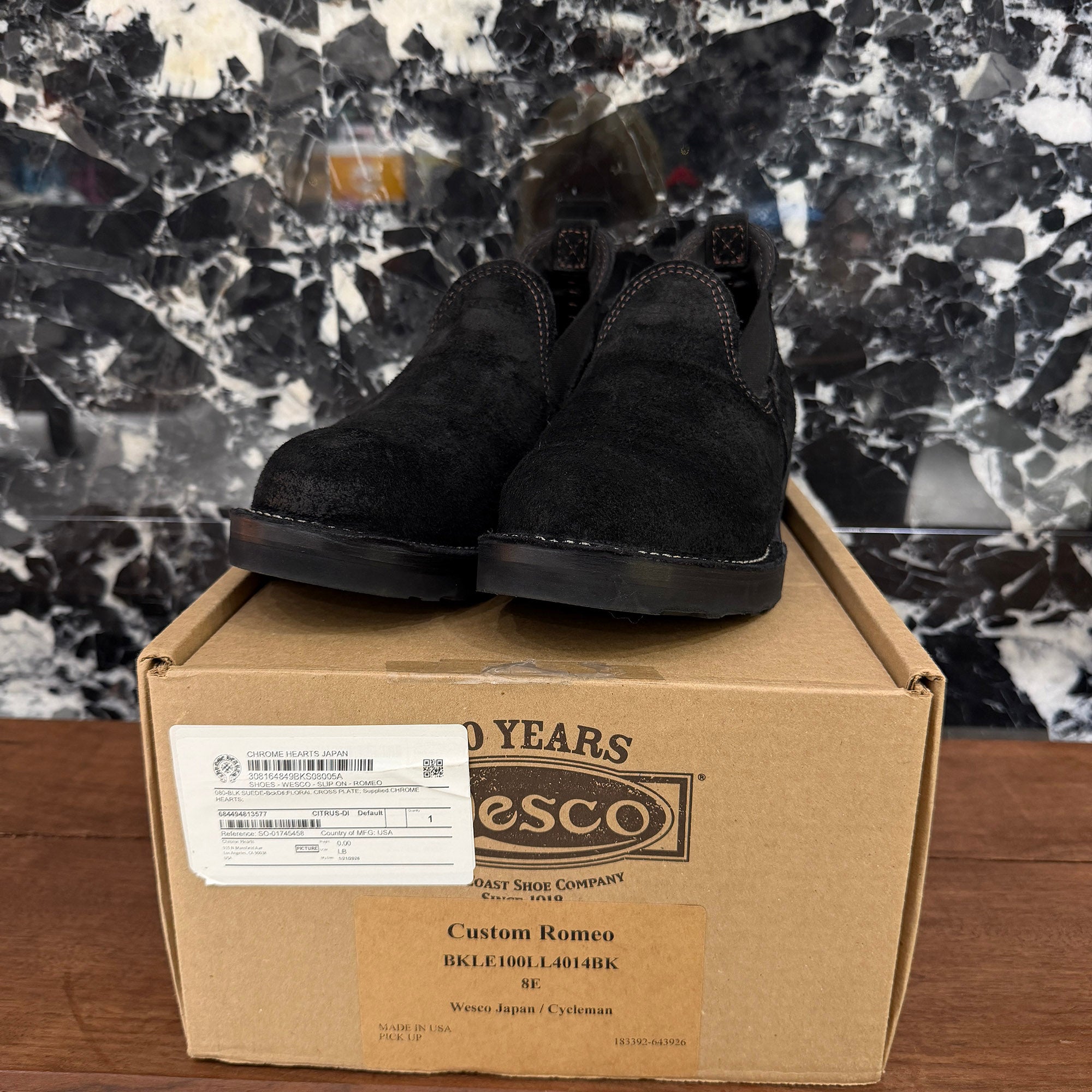 CHROME HEARTS × WESCO Custom ROMEO Suede Leather SLIP ON BKLE100LL4014BK Size 8E (約26.0cm) クロムハーツ×ウエスコ カスタム ロメオ スエードレザー スリッポン サイズ8E (約26.0cm)