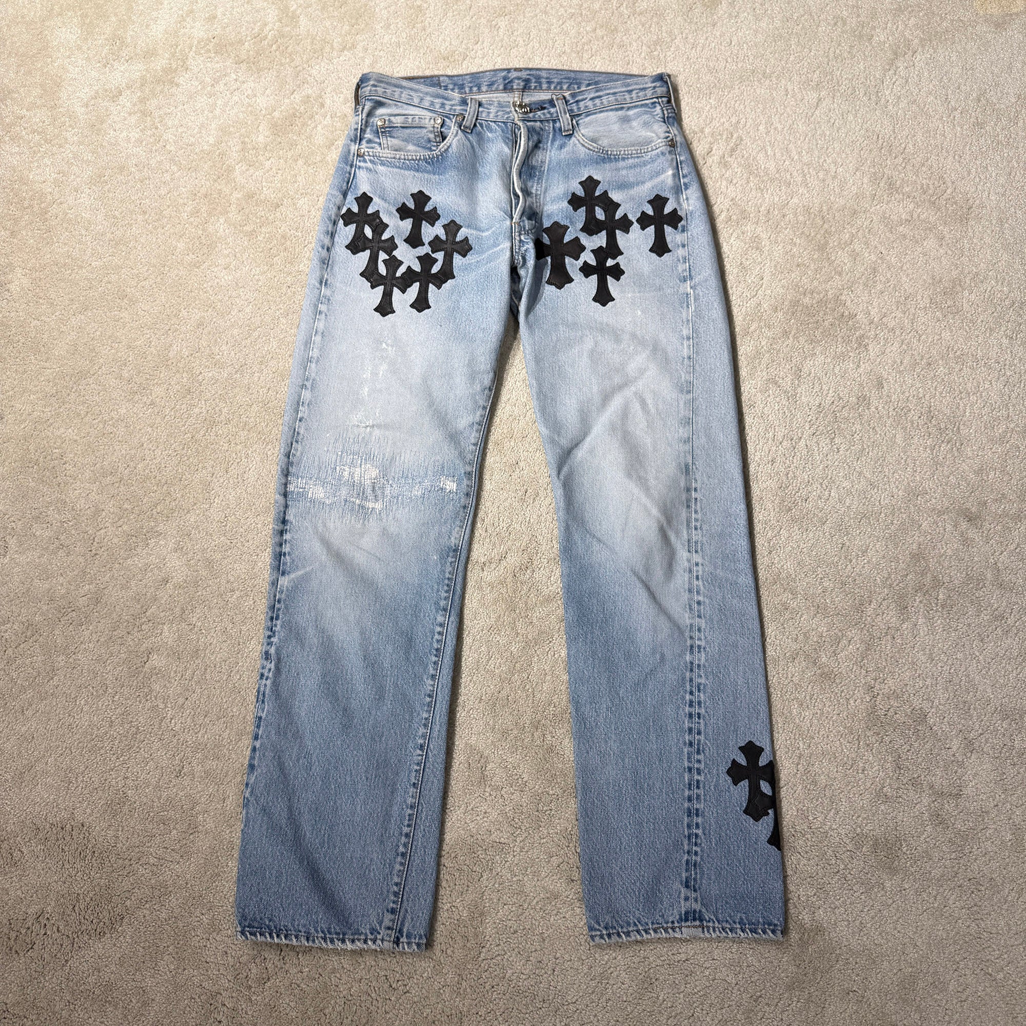 CHROME HEARTS × Levi's 501 VNTG Leather Cross Patch Denim Pants Size 29 クロムハーツ × リーバイス 501 ヴィンテージ レザークロスパッチ デニムパンツ サイズ29