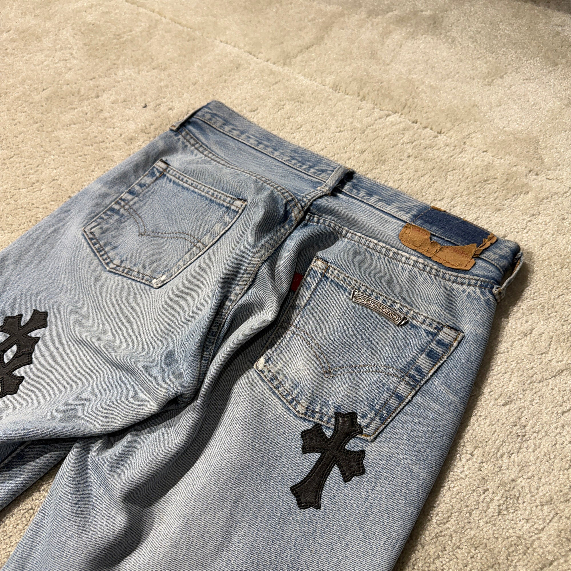 CHROME HEARTS × Levi's 501 VNTG Leather Cross Patch Denim Pants Size 29 クロムハーツ × リーバイス 501 ヴィンテージ レザークロスパッチ デニムパンツ サイズ29