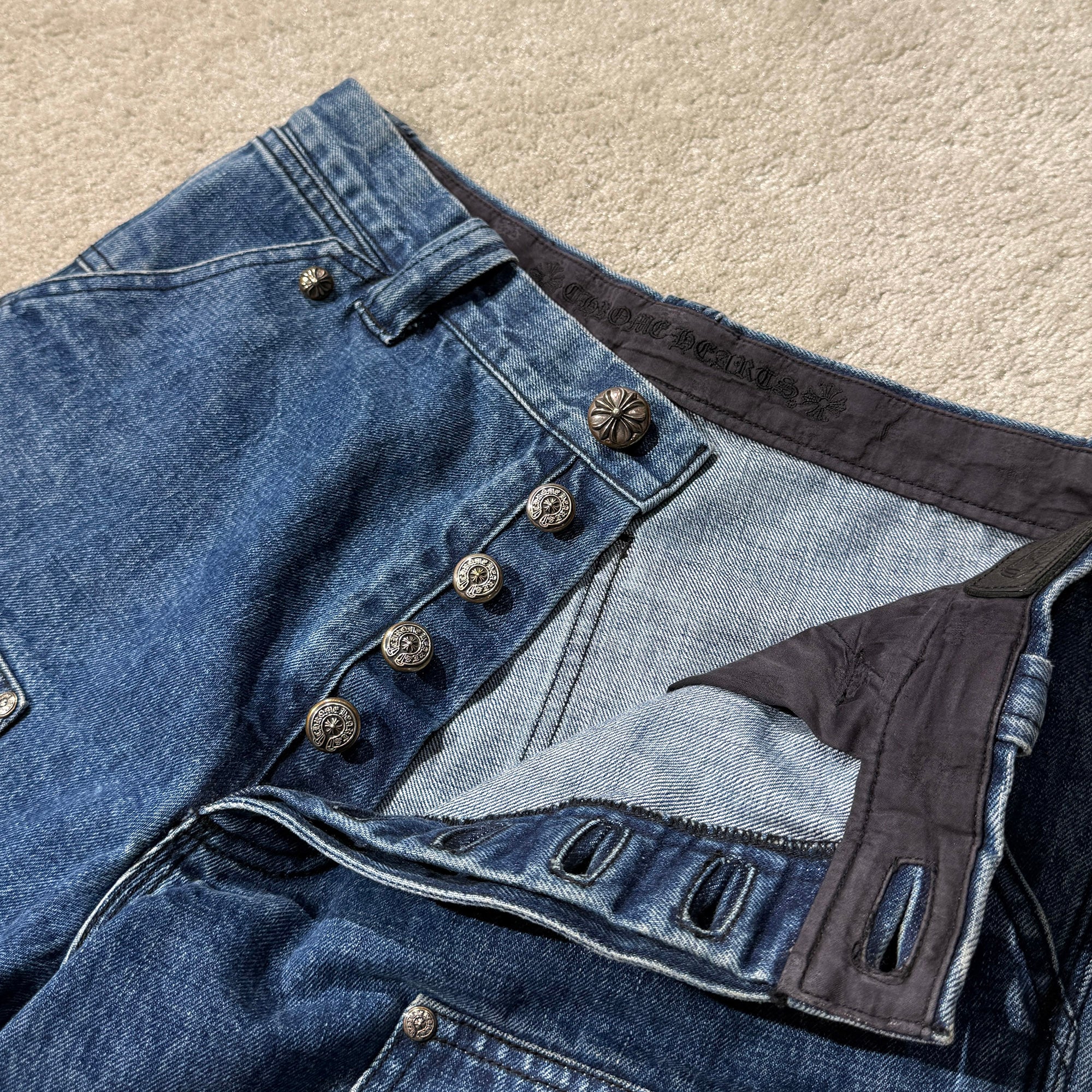 CHROME HEARTS Carpenter Cross Ball Button Denim Shorts Size 32 クロムハーツ カーペンター クロスボールボタン デニムショーツ サイズ32