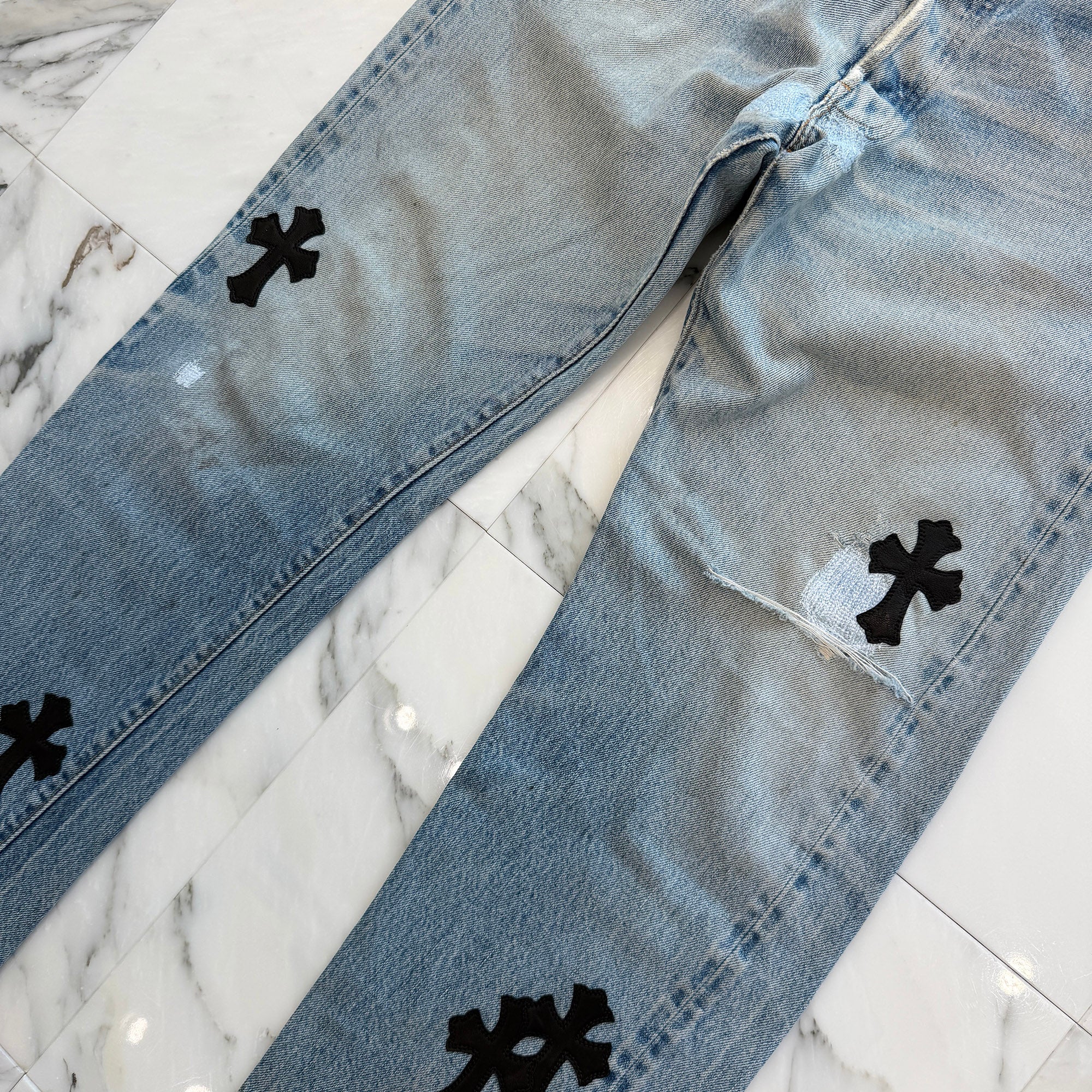 CHROME HEARTS × Levi's 501 VNTG Leather Cross Patch Denim Pants Size 32 クロムハーツ × リーバイス 501 ヴィンテージ レザークロスパッチ デニムパンツ サイズ32