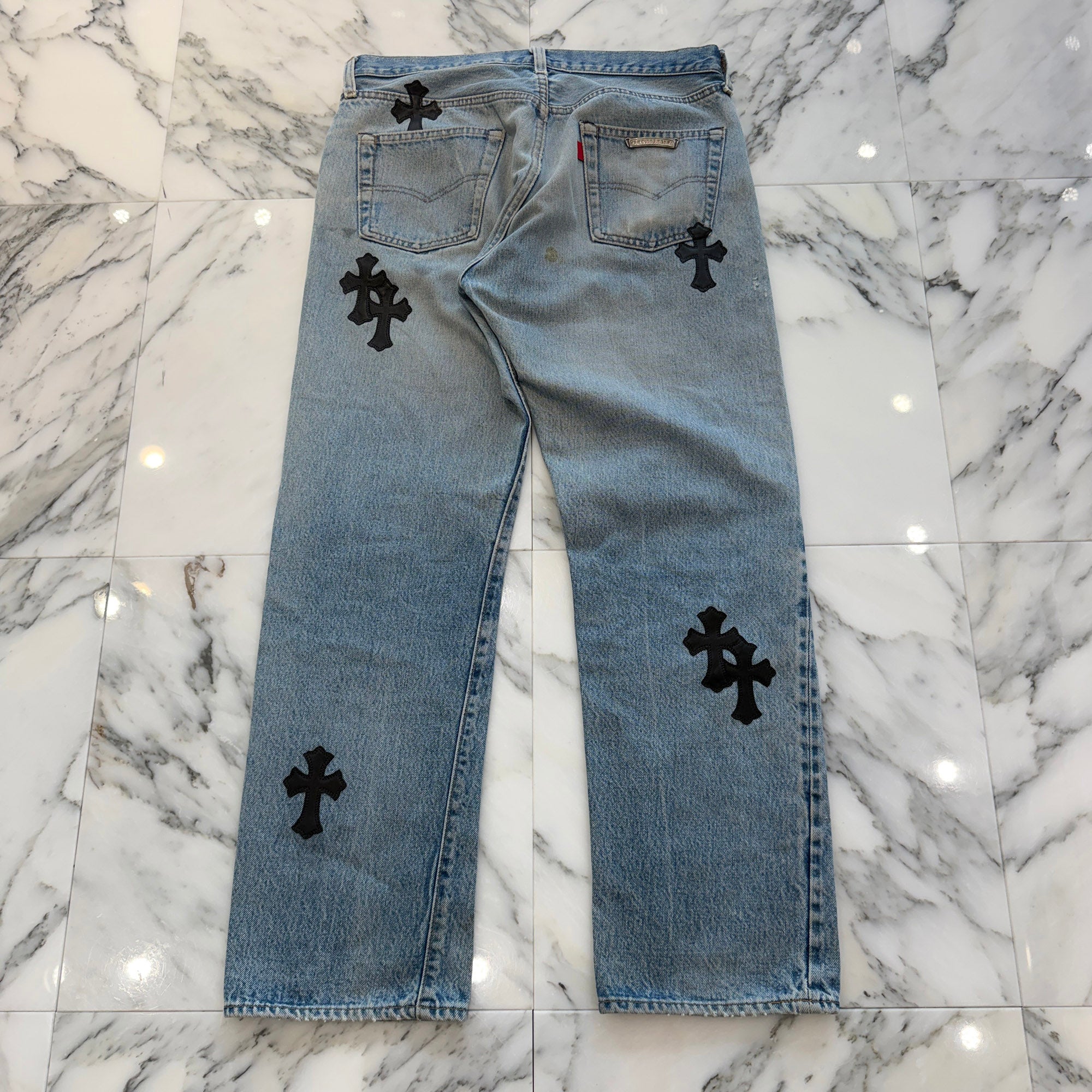 CHROME HEARTS × Levi's 501 VNTG Leather Cross Patch Denim Pants Size 32 クロムハーツ × リーバイス 501 ヴィンテージ レザークロスパッチ デニムパンツ サイズ32