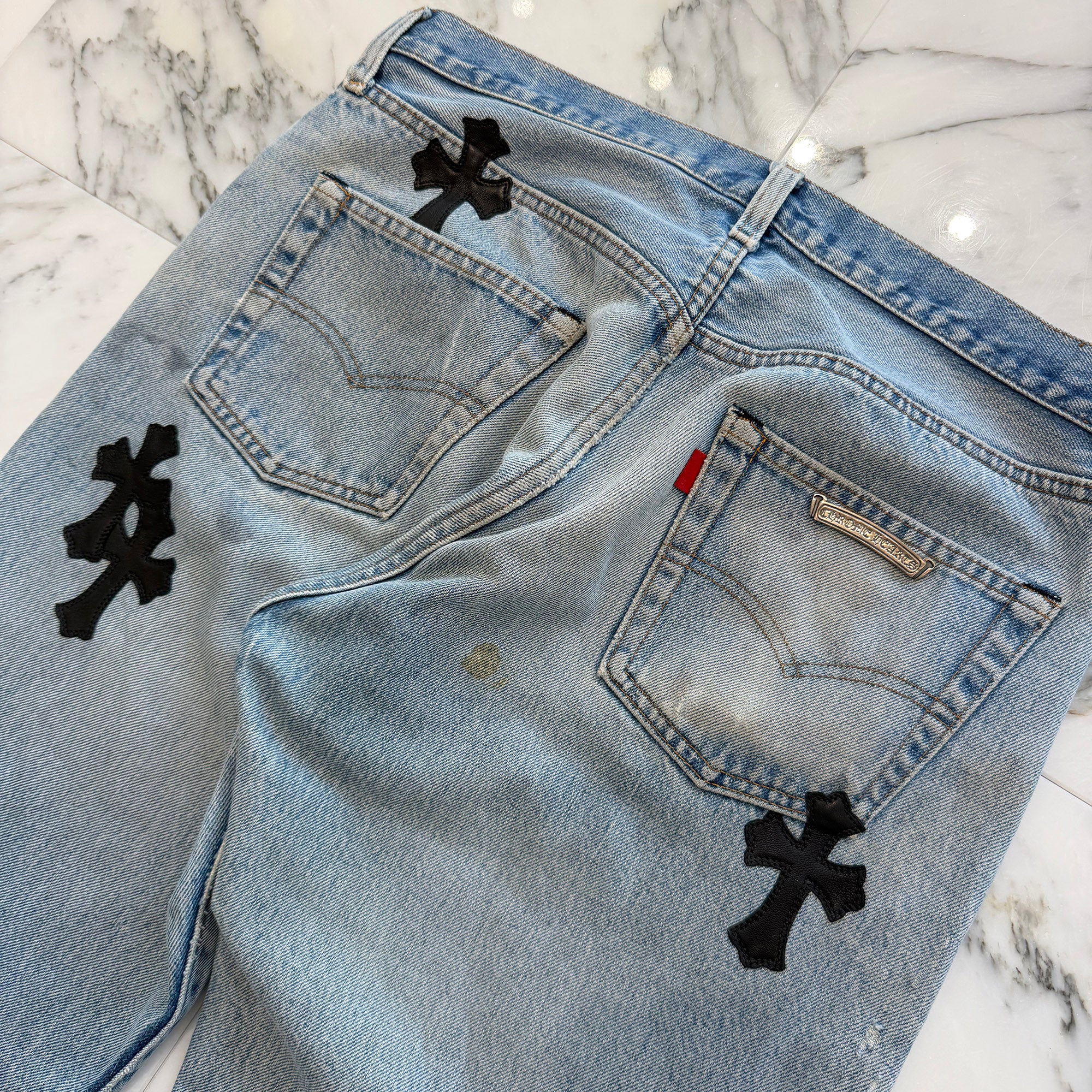 CHROME HEARTS × Levi's 501 VNTG Leather Cross Patch Denim Pants Size 32 クロムハーツ × リーバイス 501 ヴィンテージ レザークロスパッチ デニムパンツ サイズ32