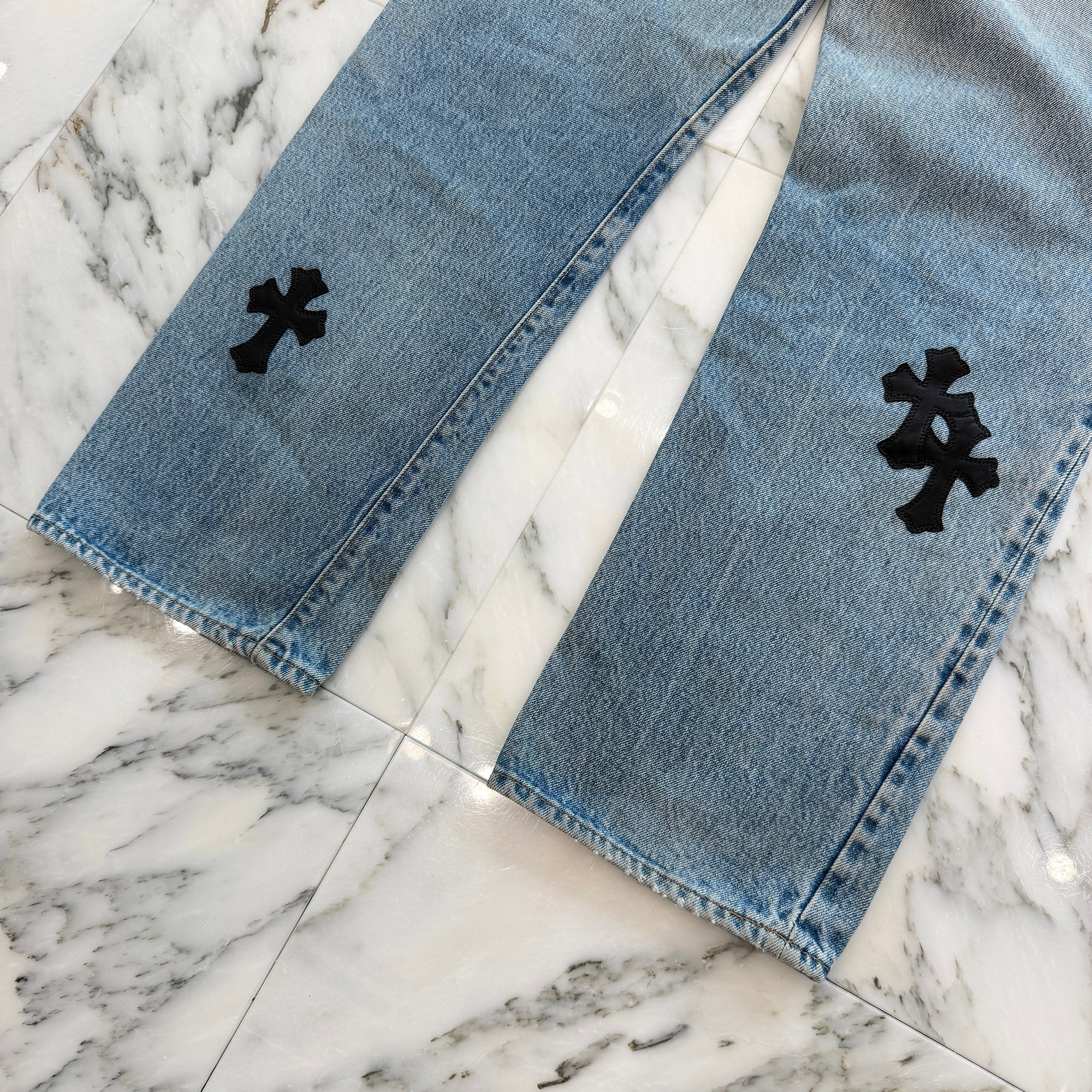 CHROME HEARTS × Levi's 501 VNTG Leather Cross Patch Denim Pants Size 32 クロムハーツ × リーバイス 501 ヴィンテージ レザークロスパッチ デニムパンツ サイズ32