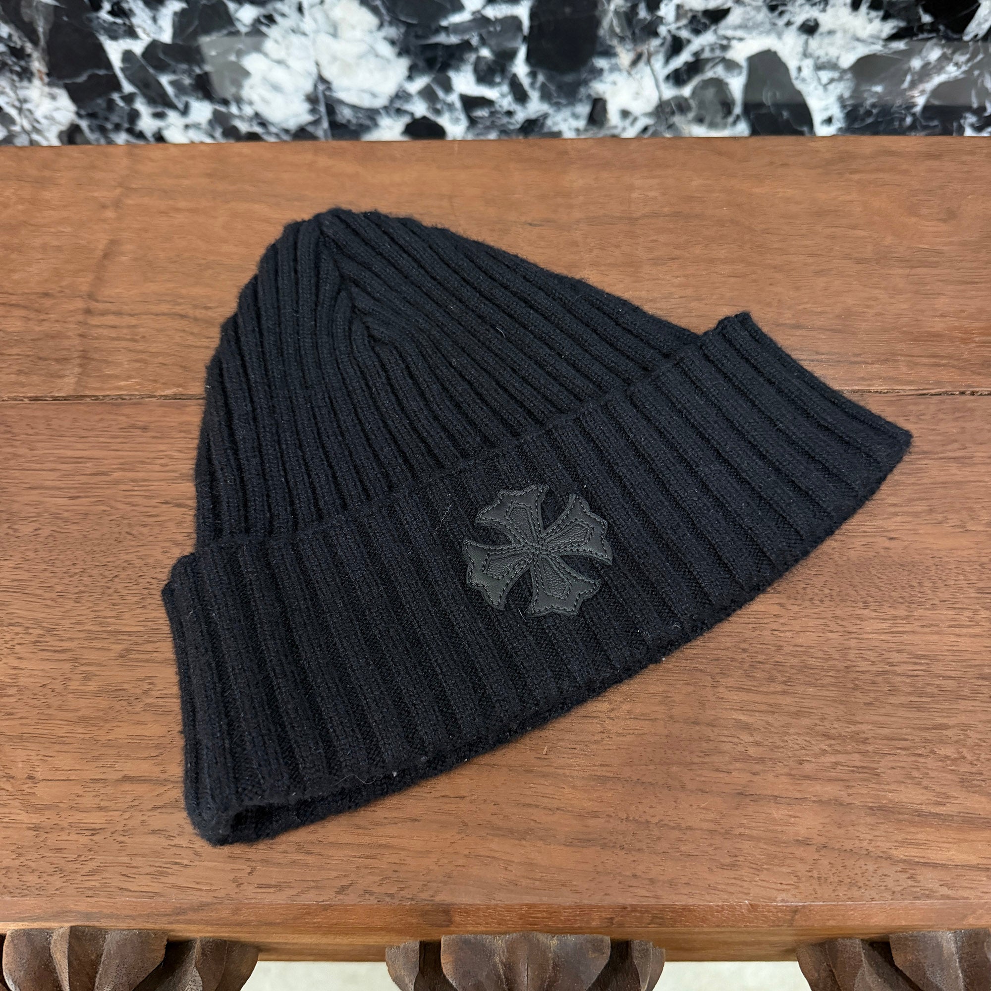 CHROME HEARTS Cashmere 1 Cross Leather Patch Beanie Size ONE SIZE (22cm) クロムハーツ カシミヤ 1 クロス レザーパッチ ビーニー サイズONE SIZE (22cm)