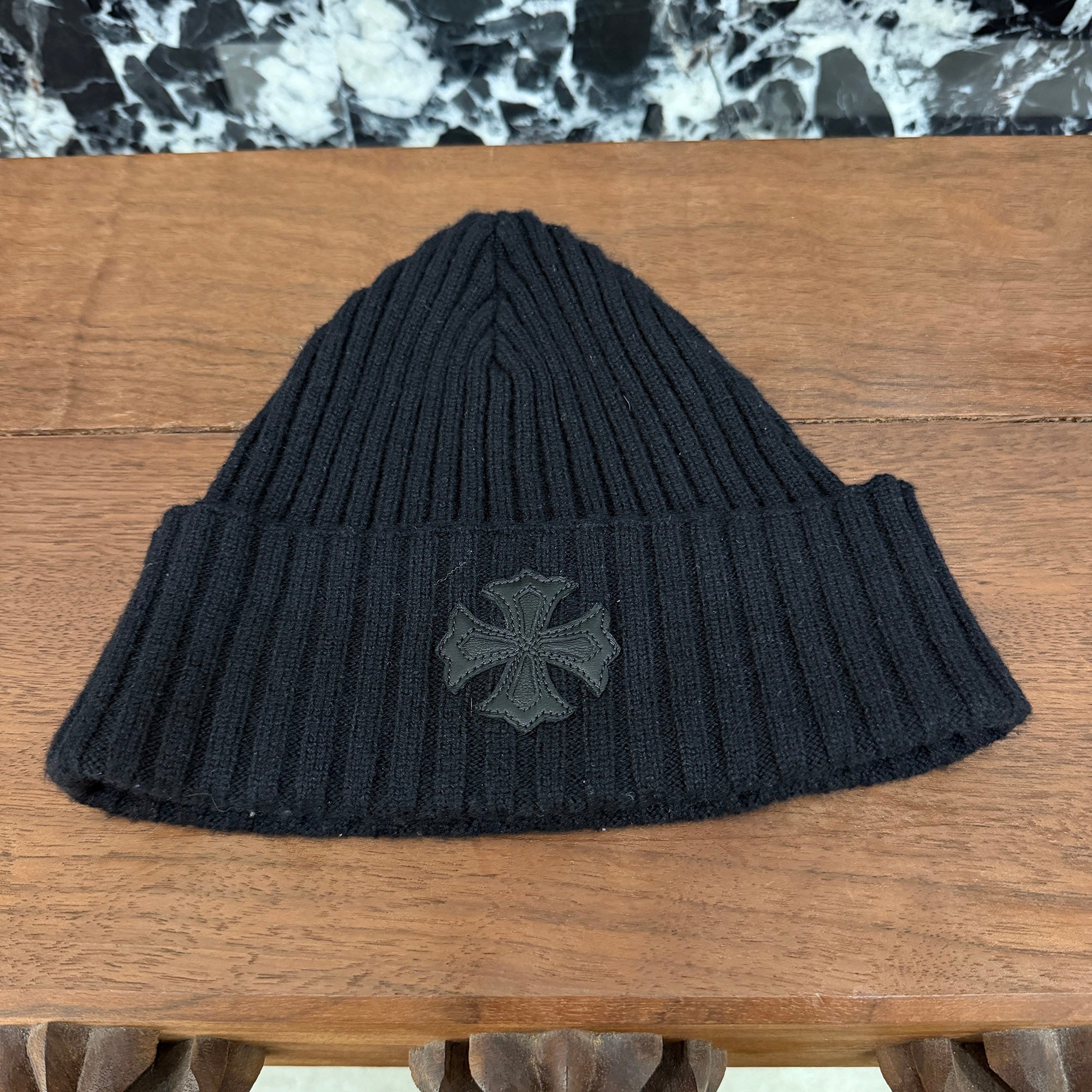 CHROME HEARTS Cashmere 1 Cross Leather Patch Beanie Size ONE SIZE (22cm) クロムハーツ カシミヤ 1 クロス レザーパッチ ビーニー サイズONE SIZE (22cm)