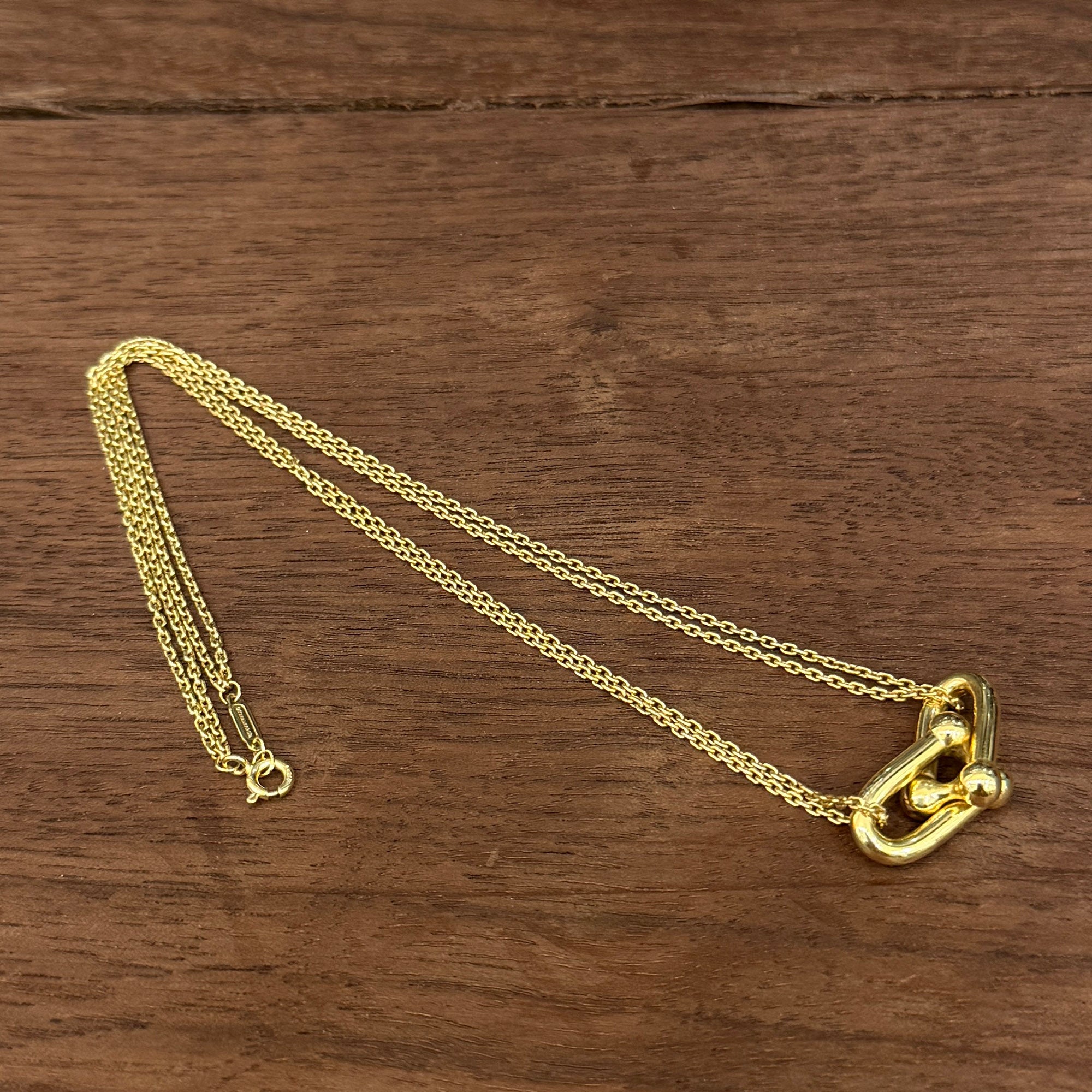Tiffany Co. 18K YG Hard Wear Large Double Link Pendant Necklace 63364223 Size 16 Inch ティファニー 18K イエローゴールド ハード ウェア ラージダブル リンク ペンダント ネックレス サイズ16インチ