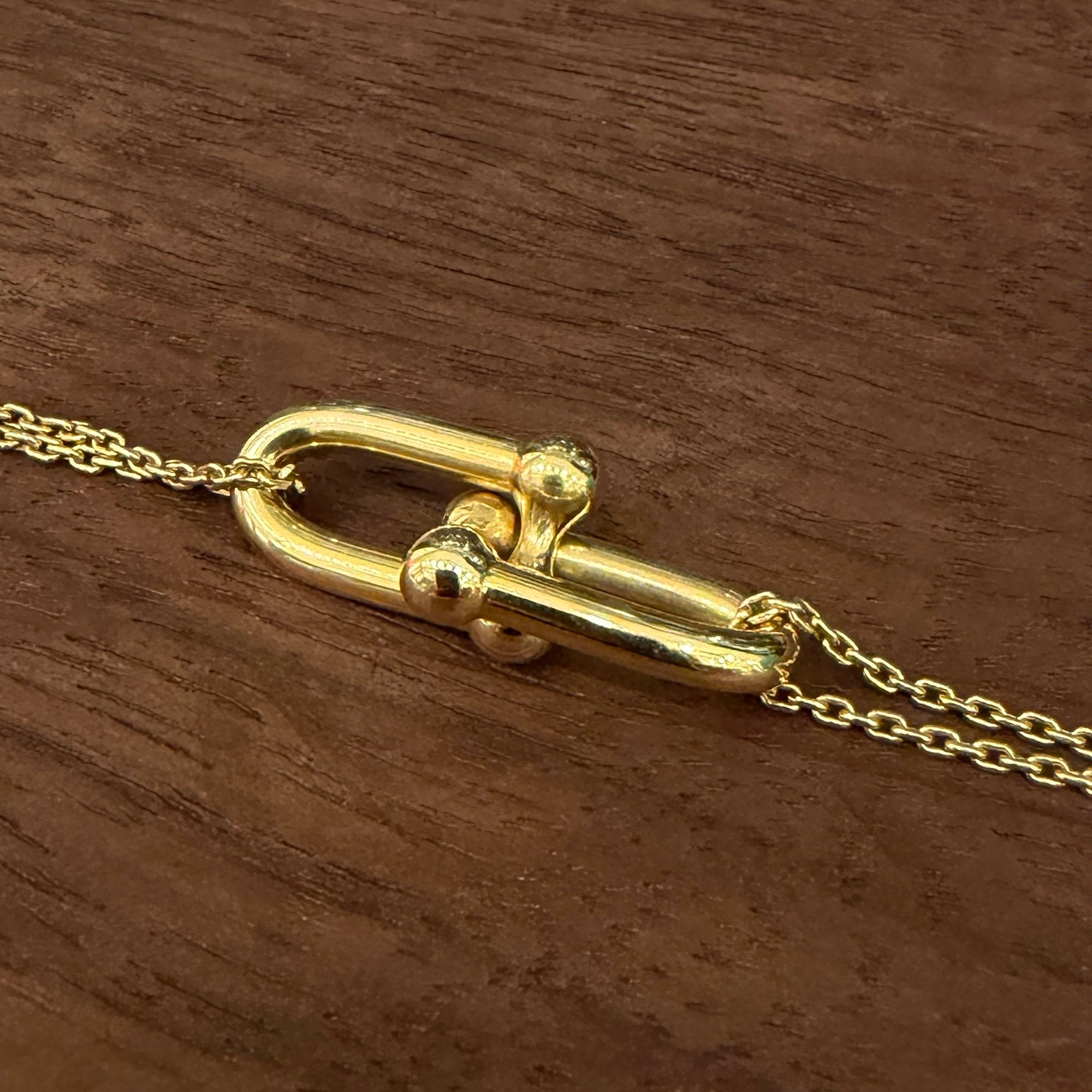 Tiffany Co. 18K YG Hard Wear Large Double Link Pendant Necklace 63364223 Size 16 Inch ティファニー 18K イエローゴールド ハード ウェア ラージダブル リンク ペンダント ネックレス サイズ16インチ