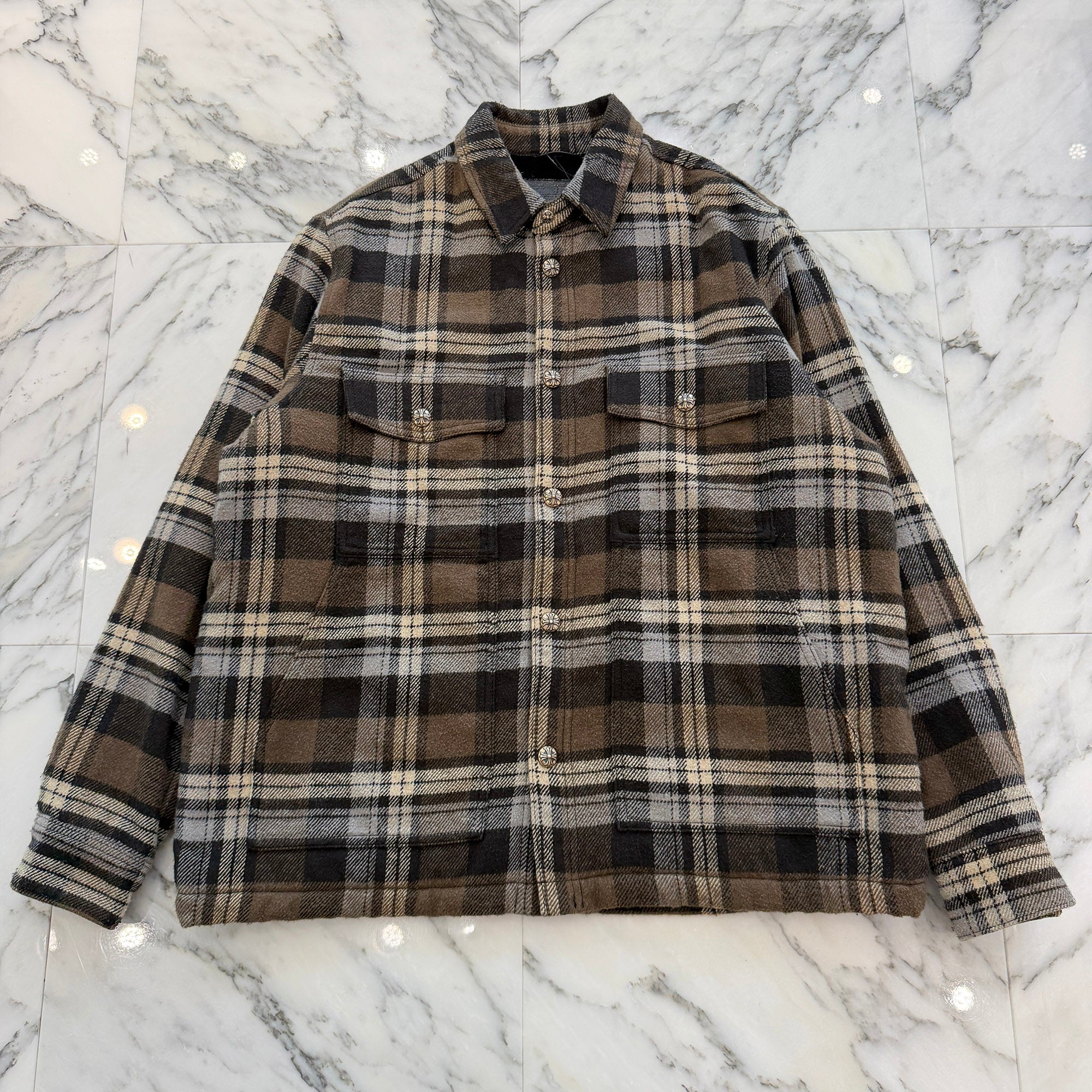 CHROME HEARTS Y NOT Fleece Boa Check Shirt Jacket Size L クロムハーツ ワイノット フリース 裏地ボア チェックシャツ ジャケット サイズL