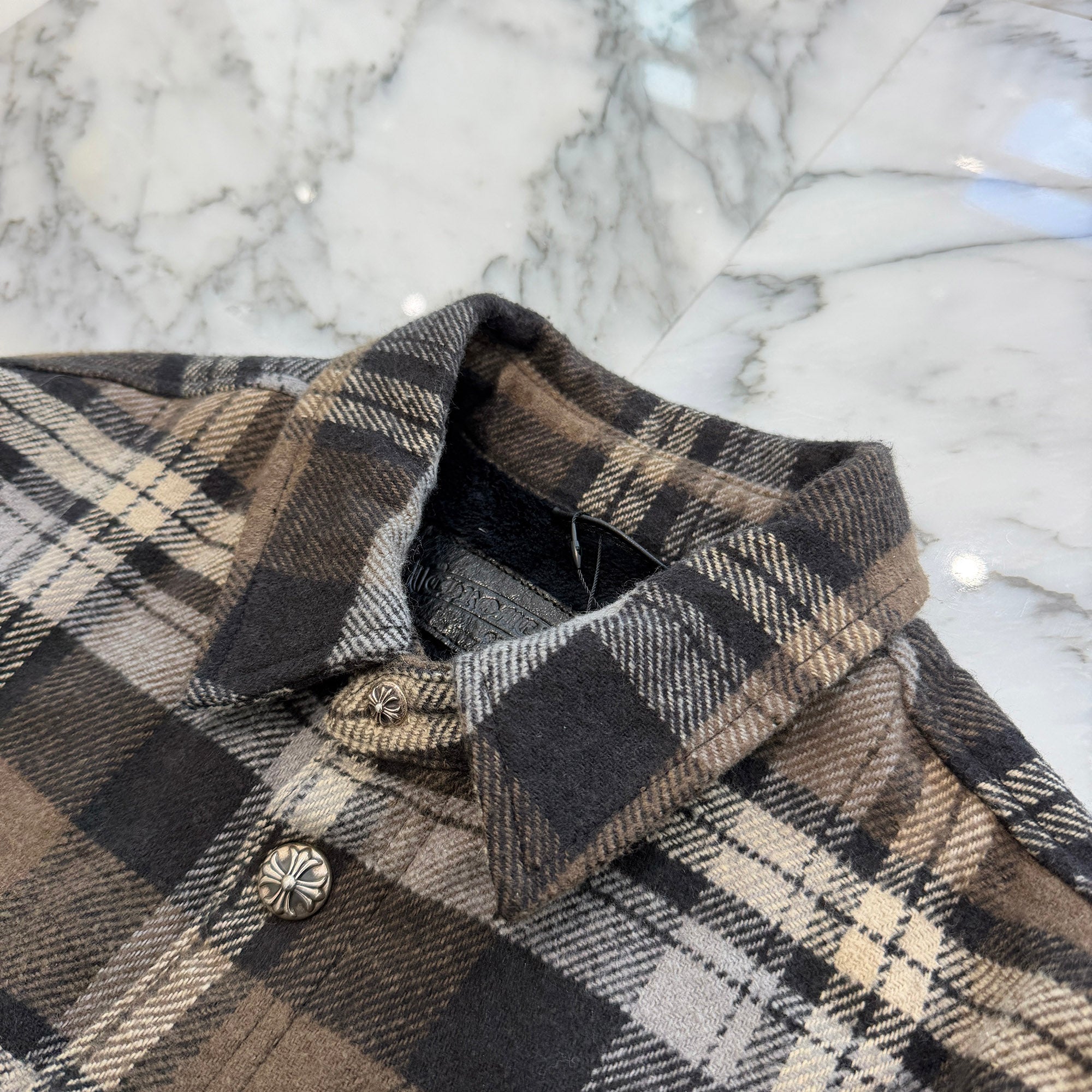 CHROME HEARTS Y NOT Fleece Boa Check Shirt Jacket Size L クロムハーツ ワイノット フリース 裏地ボア チェックシャツ ジャケット サイズL