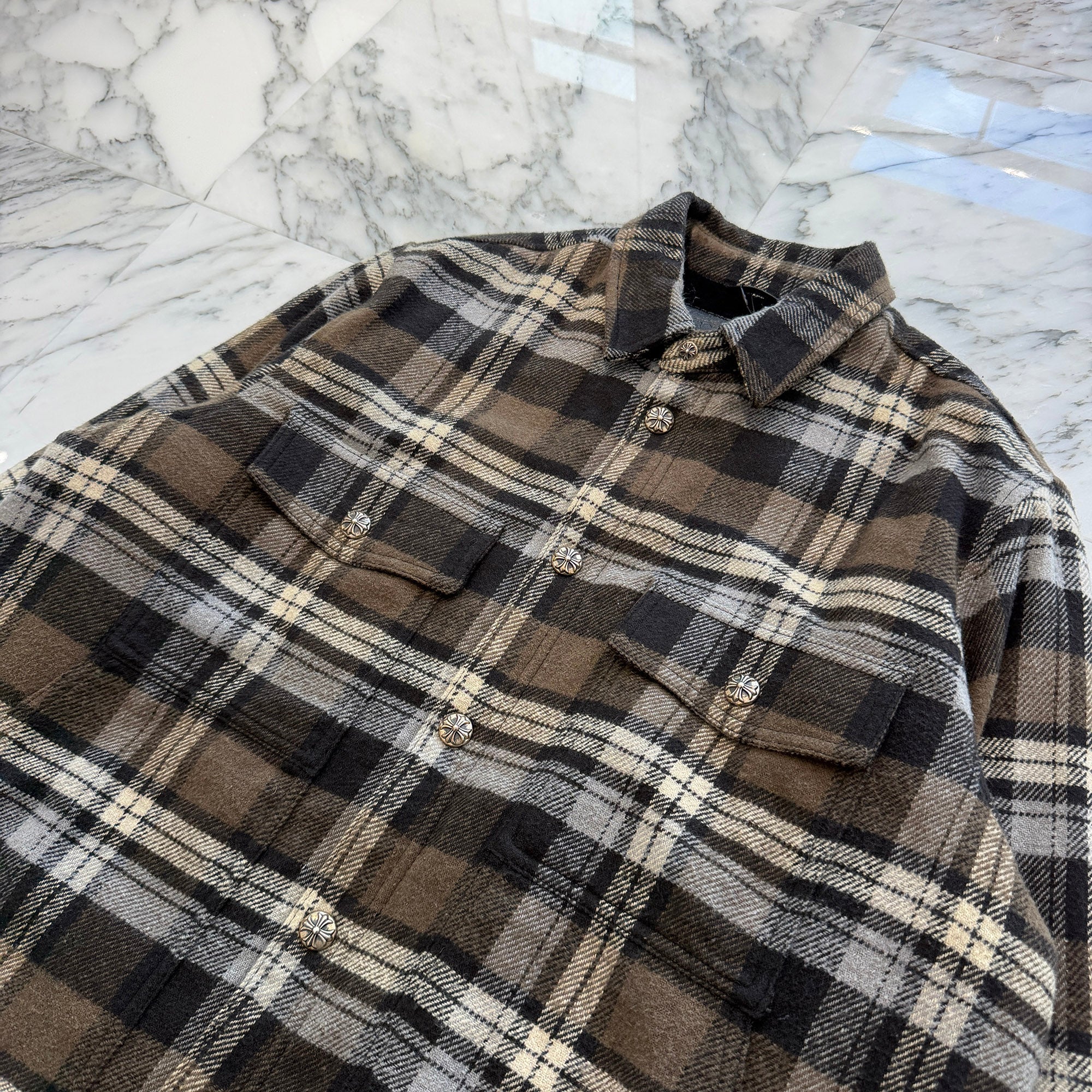 CHROME HEARTS Y NOT Fleece Boa Check Shirt Jacket Size L クロムハーツ ワイノット フリース 裏地ボア チェックシャツ ジャケット サイズL