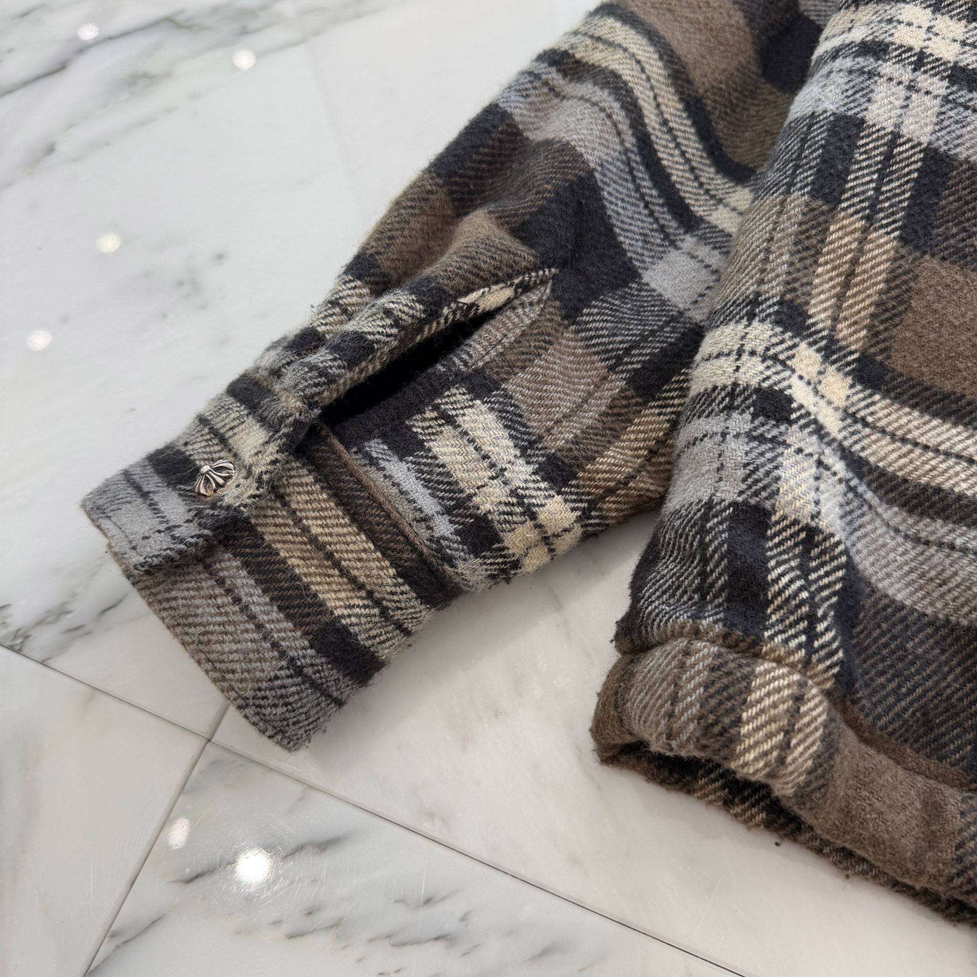 CHROME HEARTS Y NOT Fleece Boa Check Shirt Jacket Size L クロムハーツ ワイノット フリース 裏地ボア チェックシャツ ジャケット サイズL