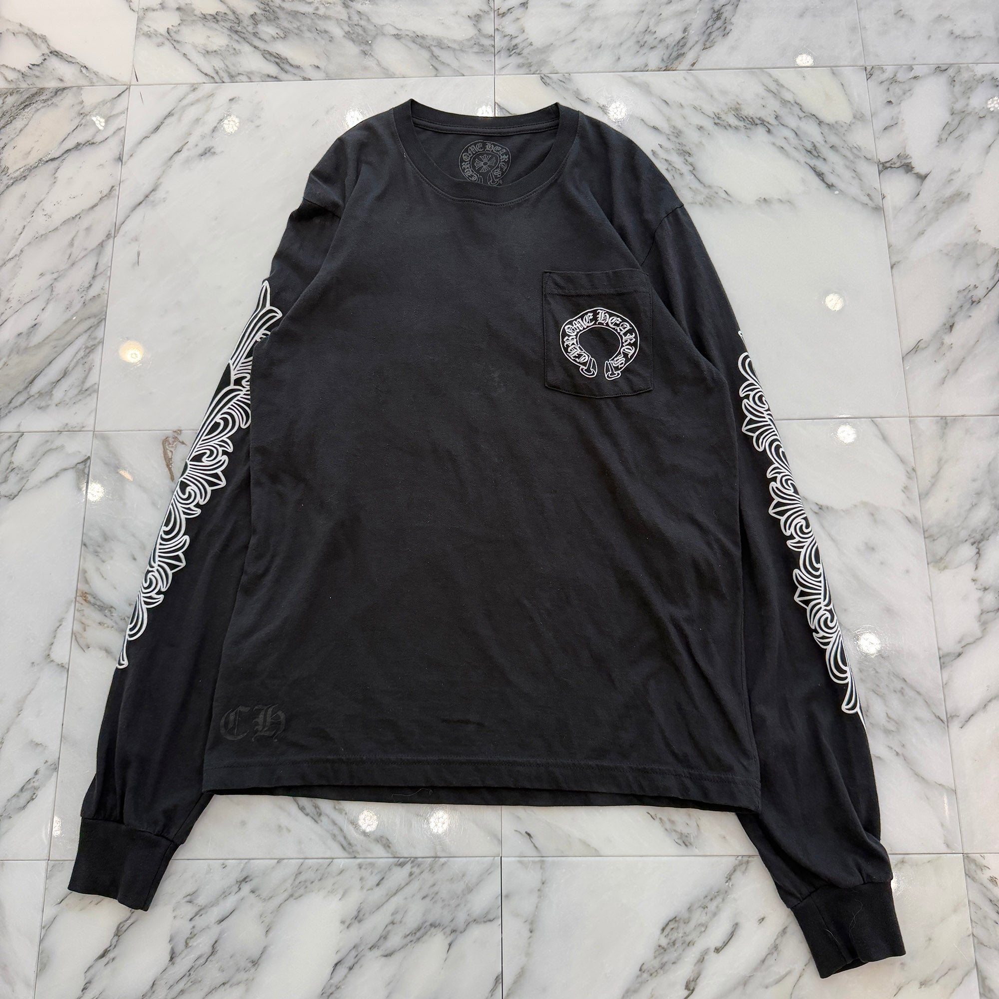 CHROME HEARTS Floral Cross Horseshoe Long Sleeve Tee Size M クロムハーツ フローラルクロス ホースシュー ロングスリーブ Tシャツ サイズM