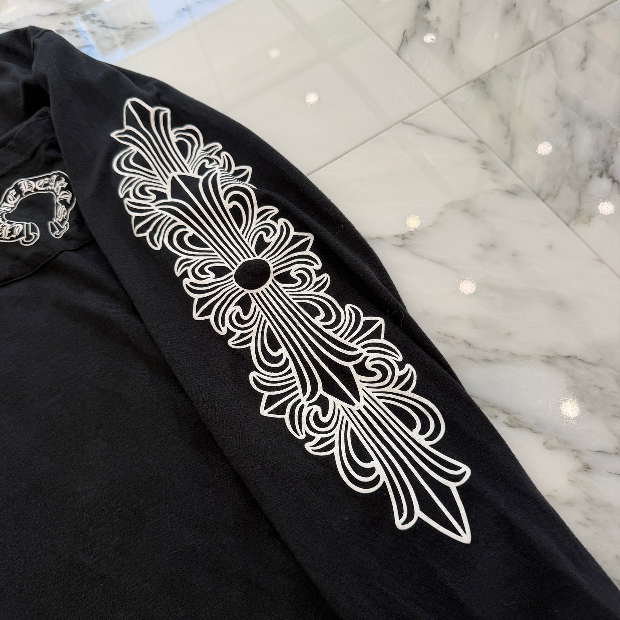 CHROME HEARTS Floral Cross Horseshoe Long Sleeve Tee Size M クロムハーツ フローラルクロス ホースシュー ロングスリーブ Tシャツ サイズM