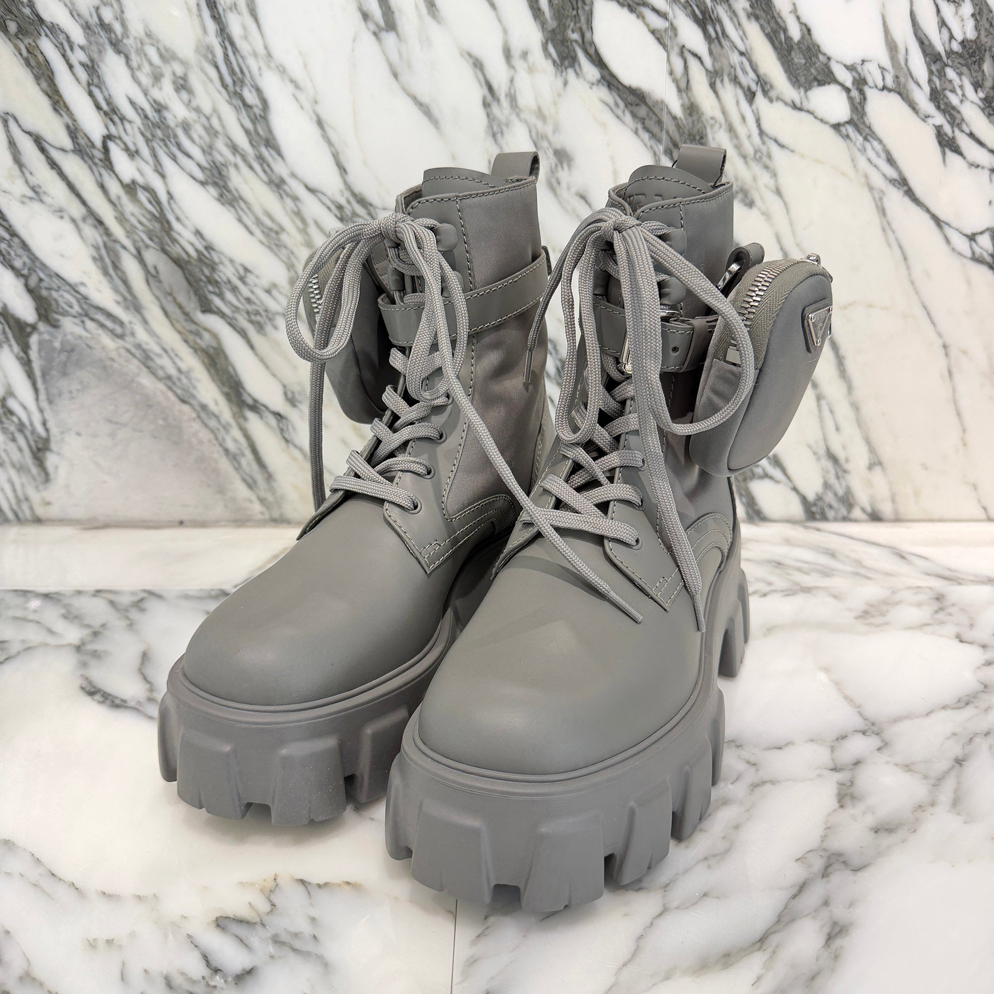 PRADA 2021SS Monolith Brushed Leather Re Nylon Poach Combat Boots 1T255M Size 36 1/2 (約23.5cm) プラダ モノリス ブラッシュド レザー リナイロン ポーチ コンバットブーツ サイズ36 1/2 (約23.5cm)