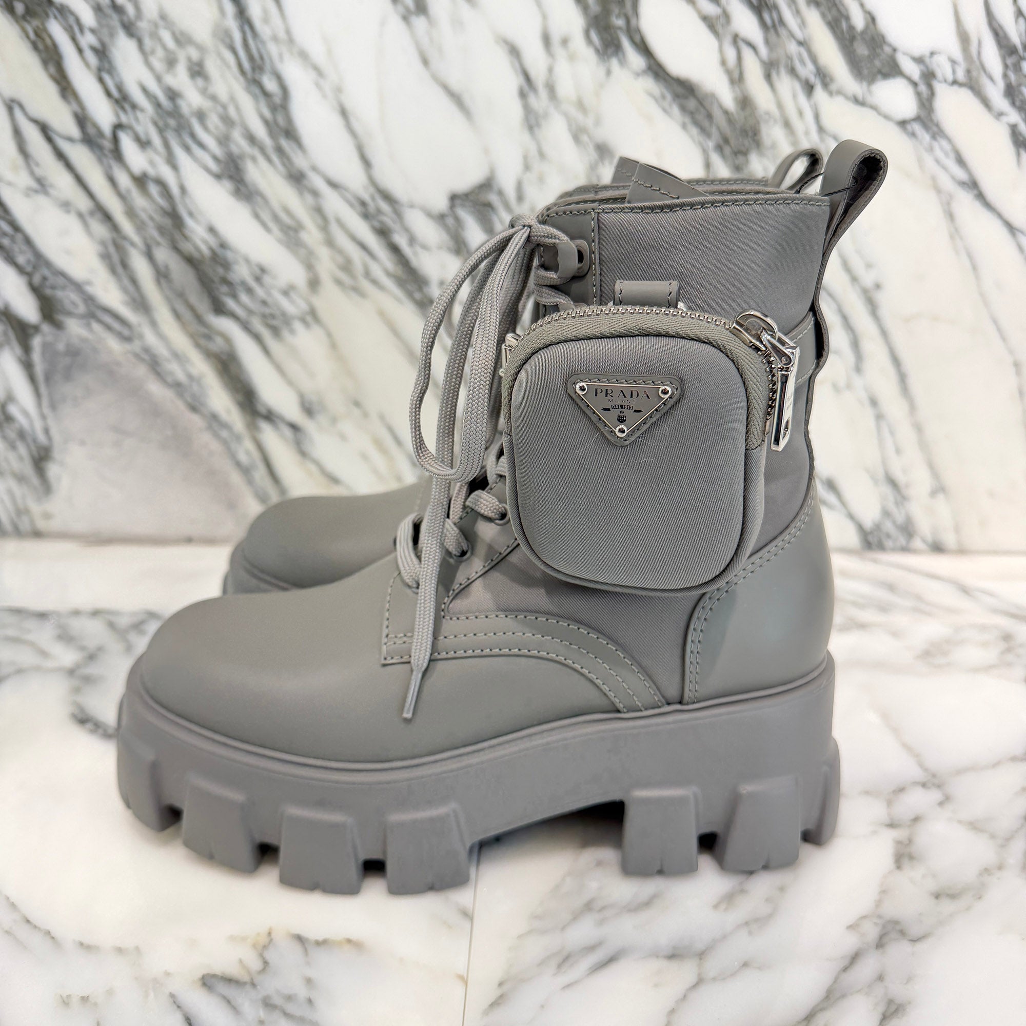 PRADA 2021SS Monolith Brushed Leather Re Nylon Poach Combat Boots 1T255M Size 36 1/2 (約23.5cm) プラダ モノリス ブラッシュド レザー リナイロン ポーチ コンバットブーツ サイズ36 1/2 (約23.5cm)