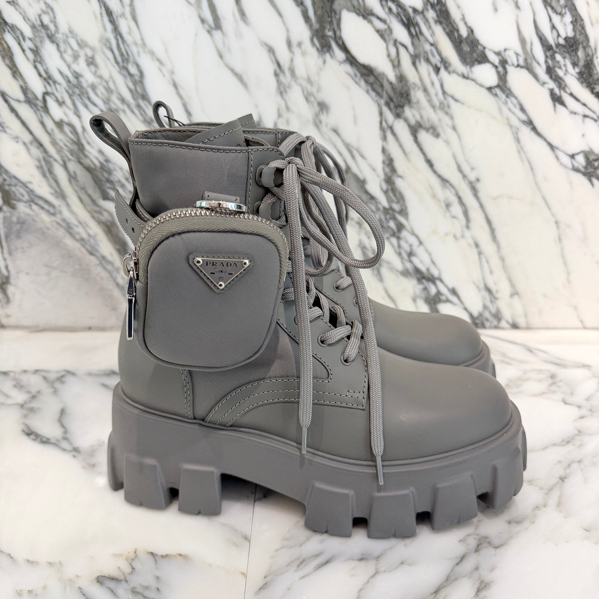 PRADA 2021SS Monolith Brushed Leather Re Nylon Poach Combat Boots 1T255M Size 36 1/2 (約23.5cm) プラダ モノリス ブラッシュド レザー リナイロン ポーチ コンバットブーツ サイズ36 1/2 (約23.5cm)