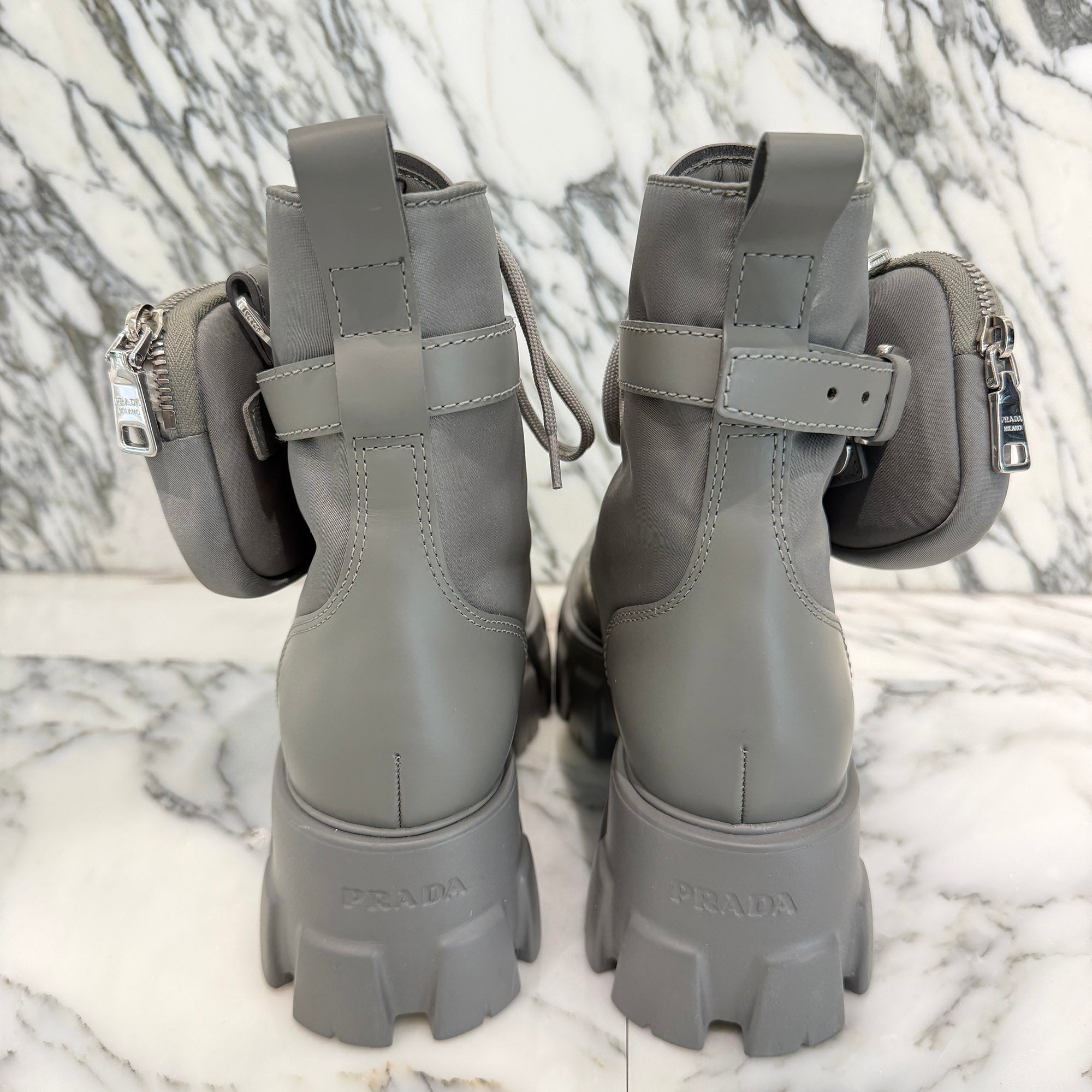 PRADA 2021SS Monolith Brushed Leather Re Nylon Poach Combat Boots 1T255M Size 36 1/2 (約23.5cm) プラダ モノリス ブラッシュド レザー リナイロン ポーチ コンバットブーツ サイズ36 1/2 (約23.5cm)