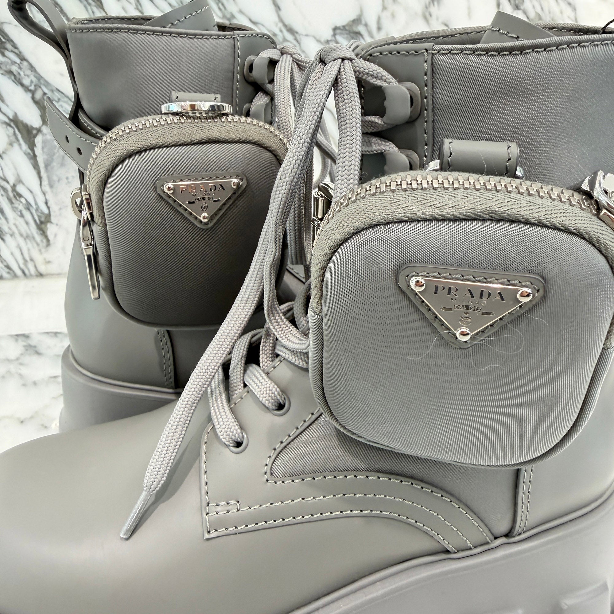 PRADA 2021SS Monolith Brushed Leather Re Nylon Poach Combat Boots 1T255M Size 36 1/2 (約23.5cm) プラダ モノリス ブラッシュド レザー リナイロン ポーチ コンバットブーツ サイズ36 1/2 (約23.5cm)