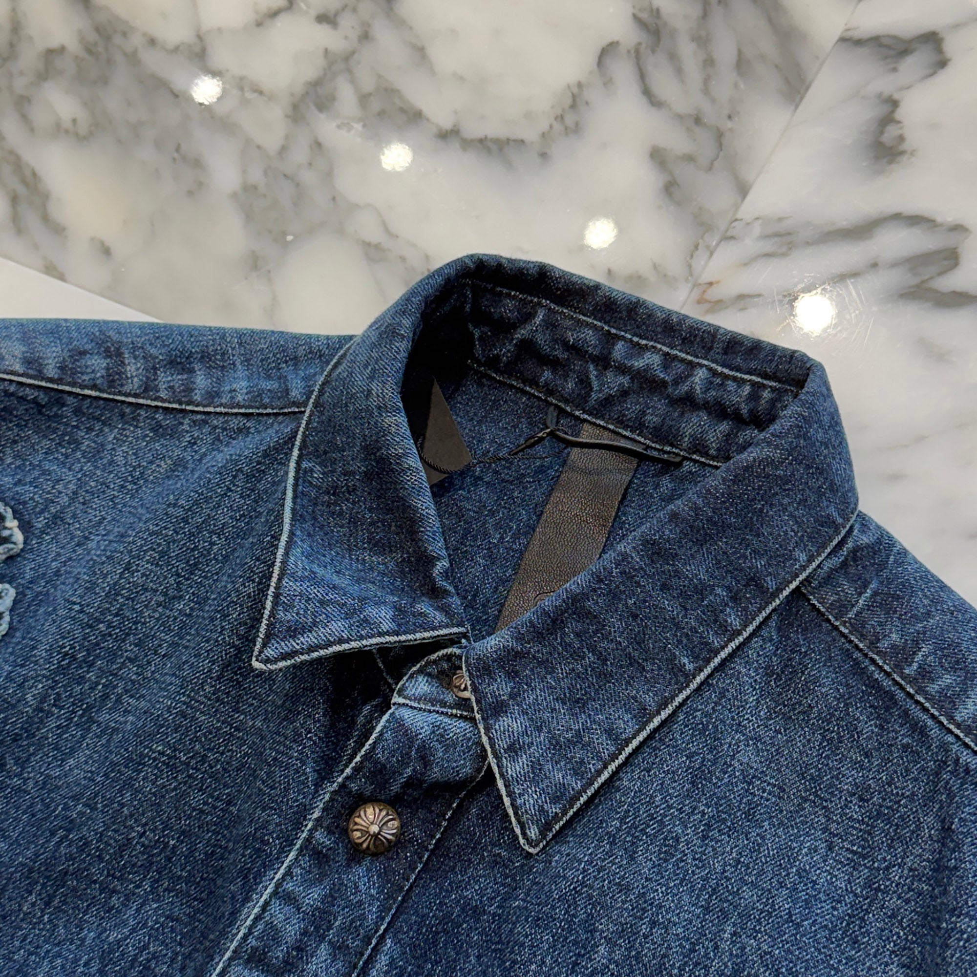 CHROME HEARTS YNOT Denim Cross Patch Shirt Jacket Size L クロムハーツ ワイノット デニムクロスパッチ シャツジャケット サイズL
