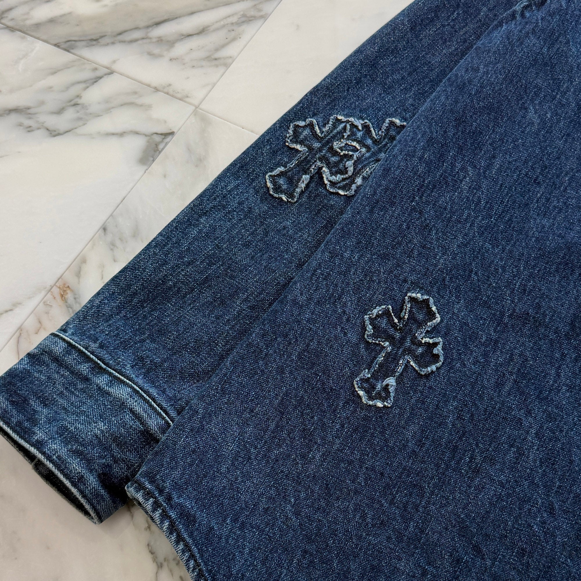 CHROME HEARTS YNOT Denim Cross Patch Shirt Jacket Size L クロムハーツ ワイノット デニムクロスパッチ シャツジャケット サイズL