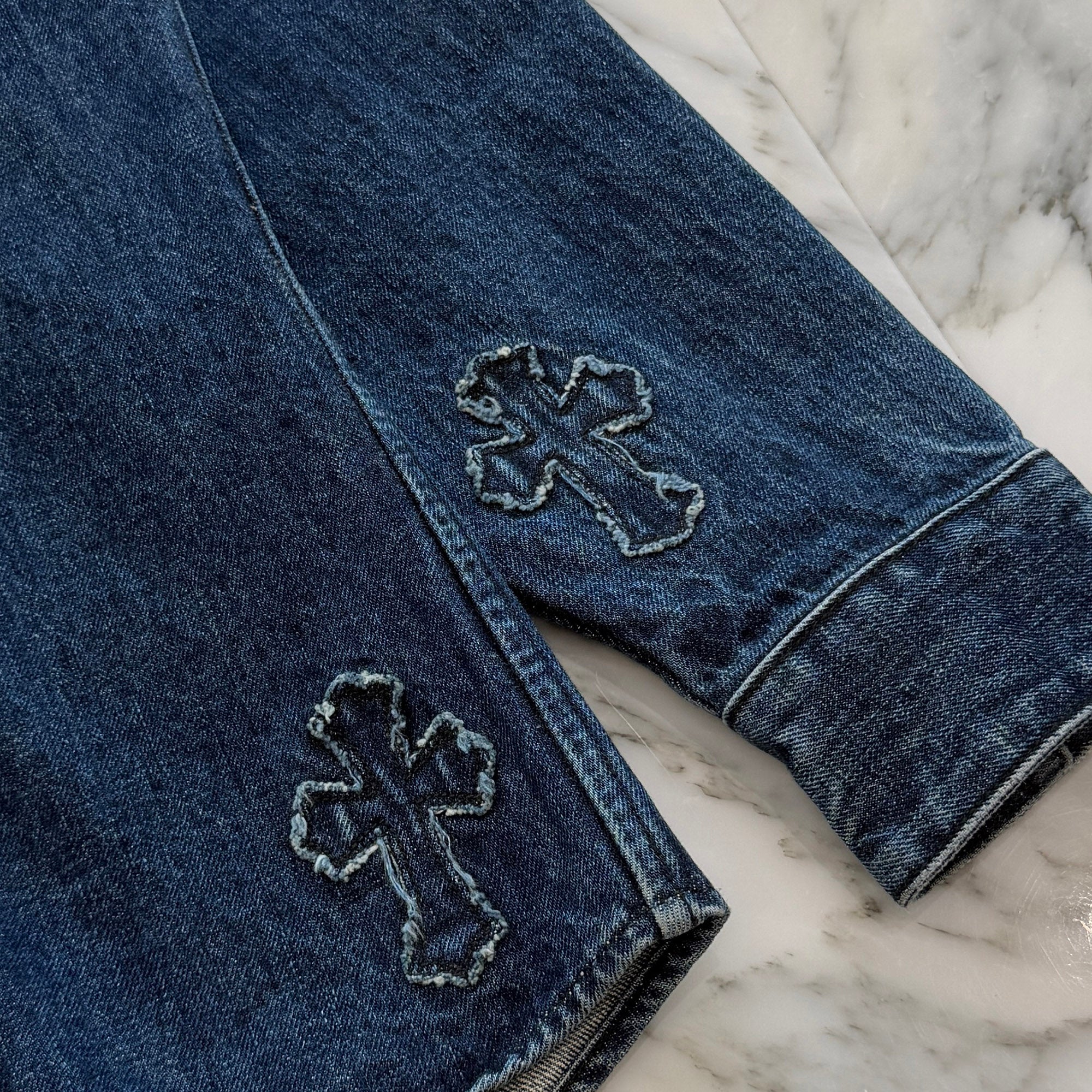 CHROME HEARTS YNOT Denim Cross Patch Shirt Jacket Size L クロムハーツ ワイノット デニムクロスパッチ シャツジャケット サイズL