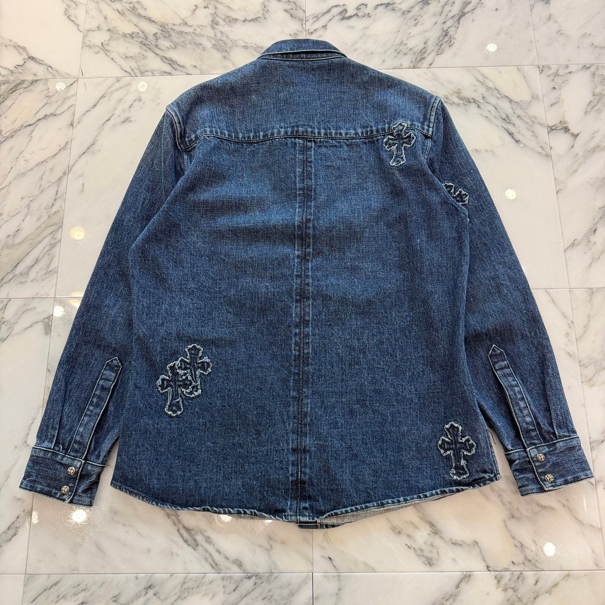 CHROME HEARTS YNOT Denim Cross Patch Shirt Jacket Size L クロムハーツ ワイノット デニムクロスパッチ シャツジャケット サイズL