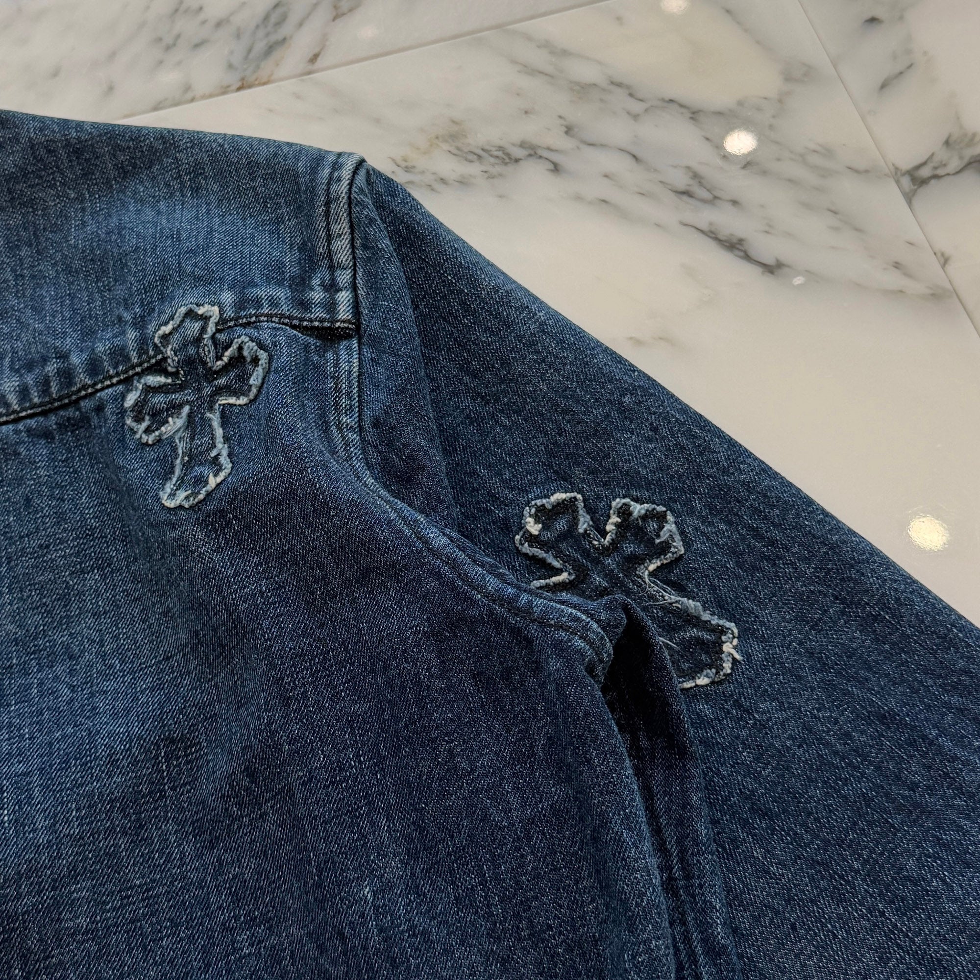 CHROME HEARTS YNOT Denim Cross Patch Shirt Jacket Size L クロムハーツ ワイノット デニムクロスパッチ シャツジャケット サイズL