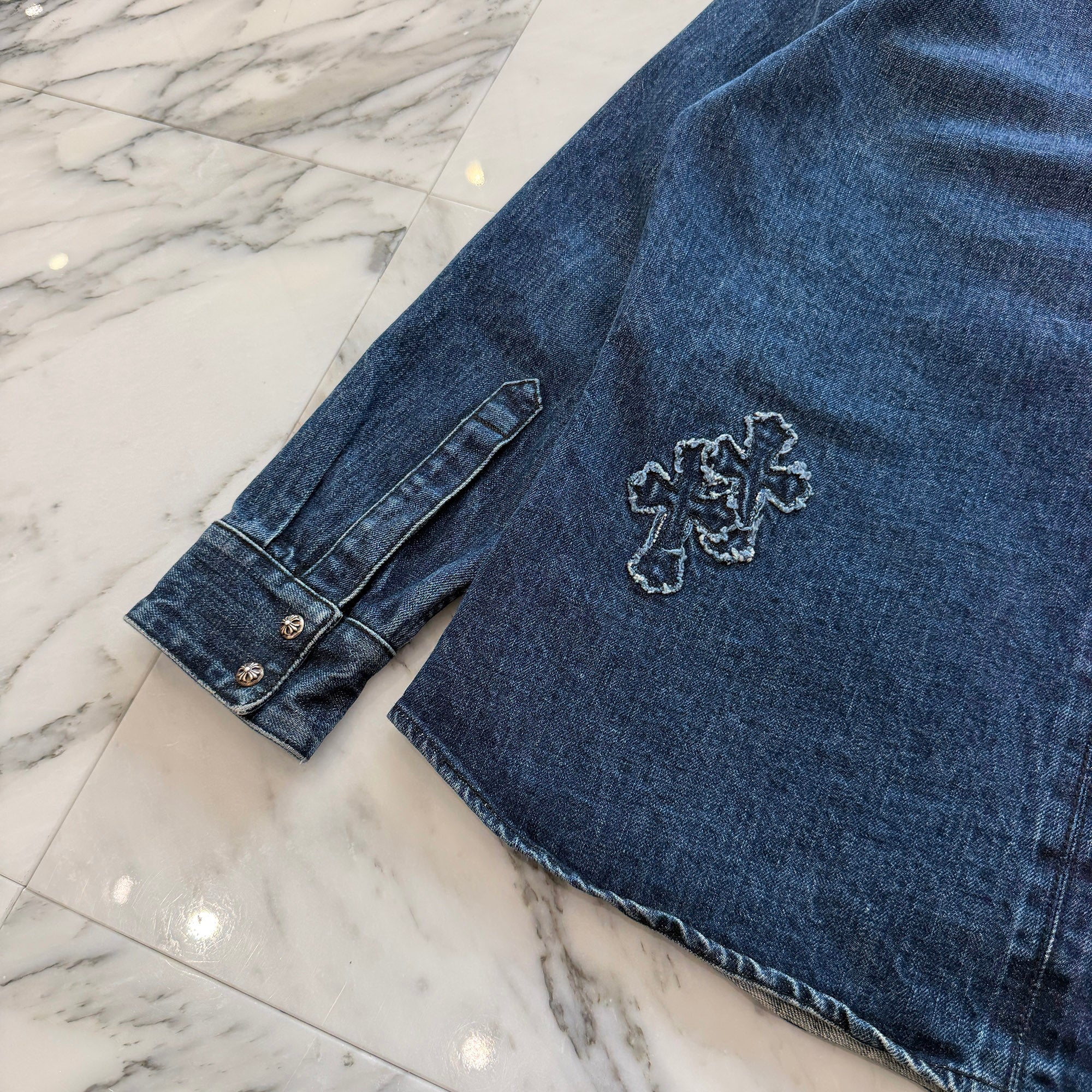 CHROME HEARTS YNOT Denim Cross Patch Shirt Jacket Size L クロムハーツ ワイノット デニムクロスパッチ シャツジャケット サイズL