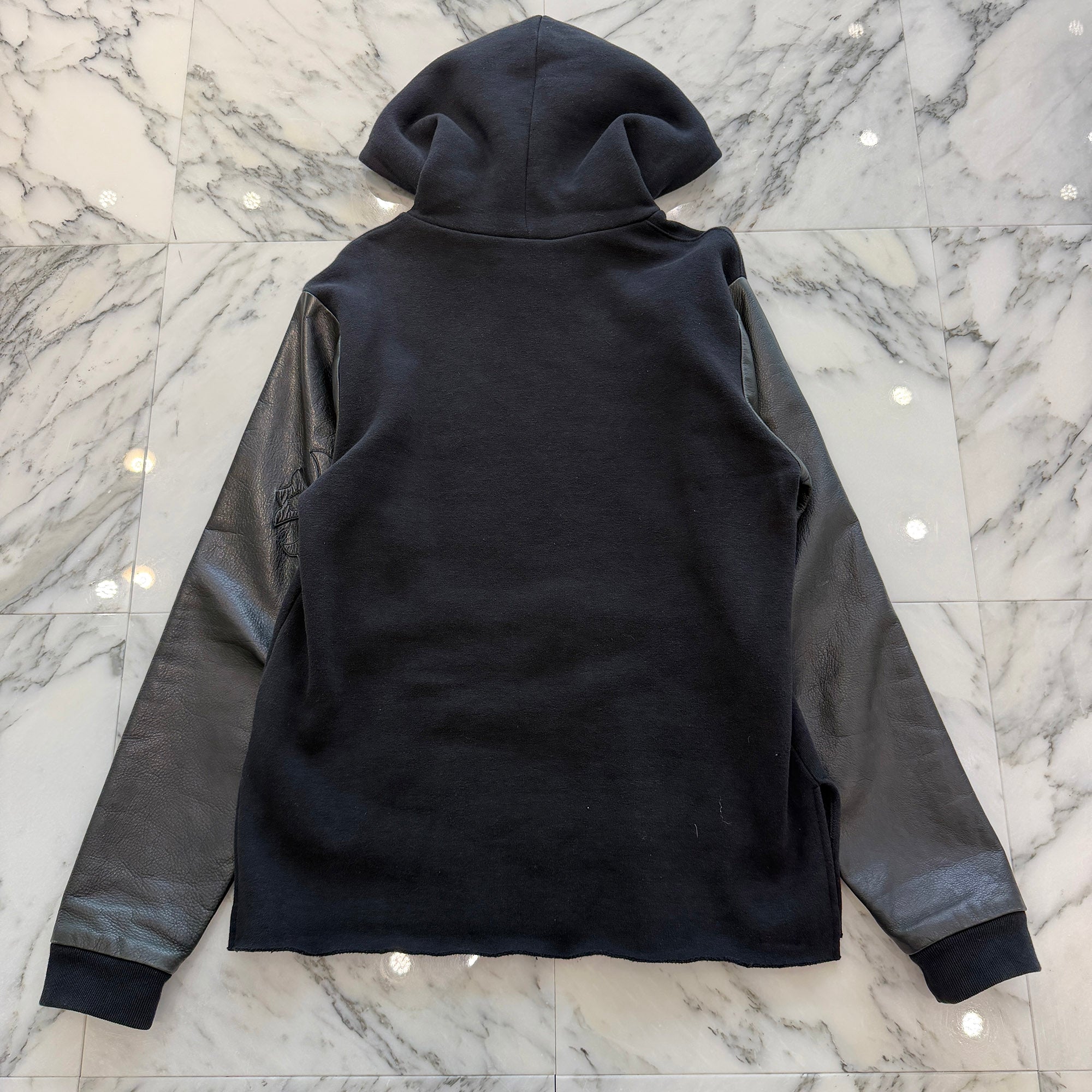 CHROME HEARTS Y NOT Leather Cross Patch Arm Leather Switching Pullover Hoodie Size L クロムハーツ ワイノット レザークロスパッチ アームレザー切替 プルオーバーフーディー サイズL