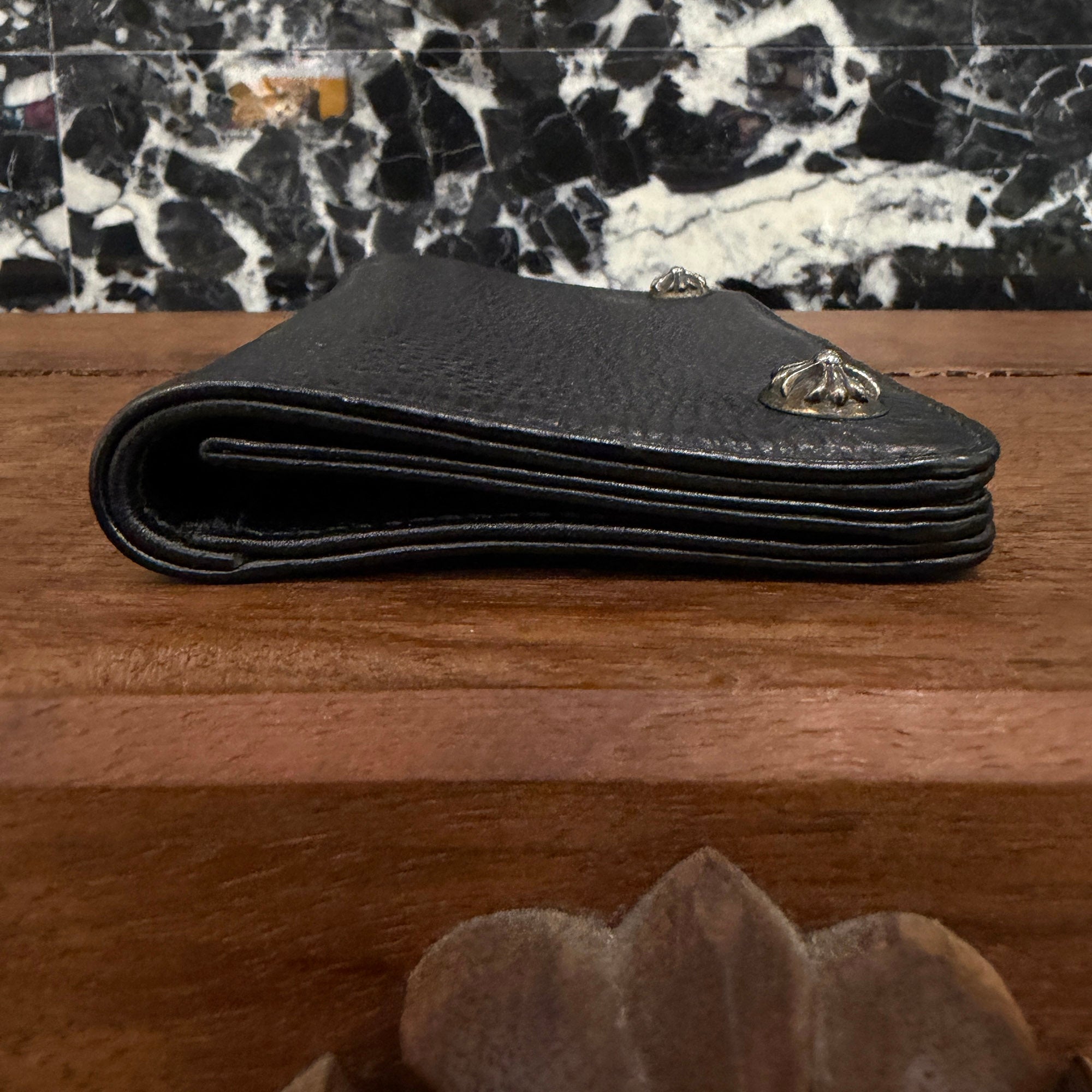 CHROME HEARTS 1 Zip Cross Ball Button Leather Wallet クロムハーツ 1ジップ クロスボールボタン レザーウォレット