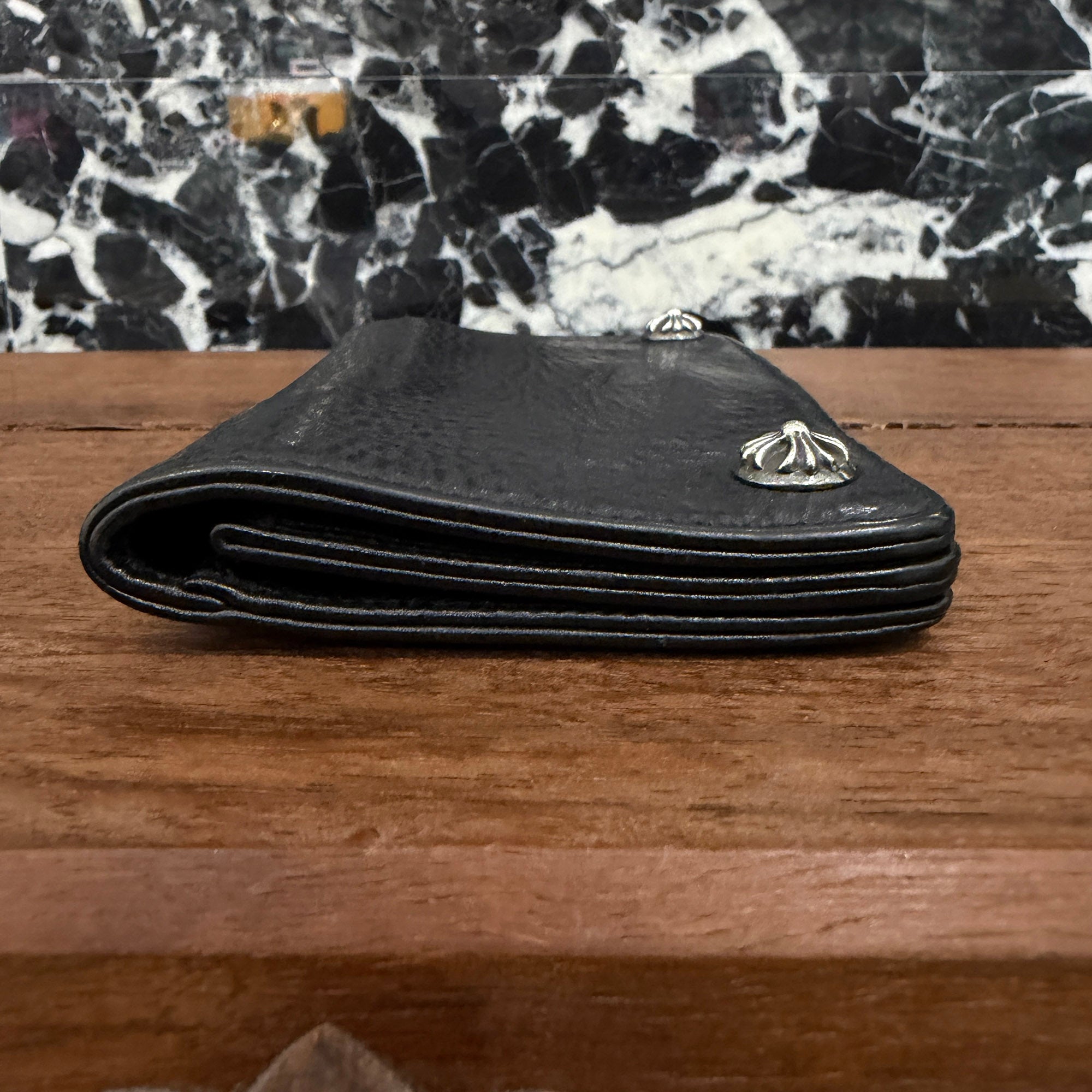 CHROME HEARTS 1 Zip Cross Ball Button Leather Wallet クロムハーツ 1ジップ クロスボールボタン レザーウォレット