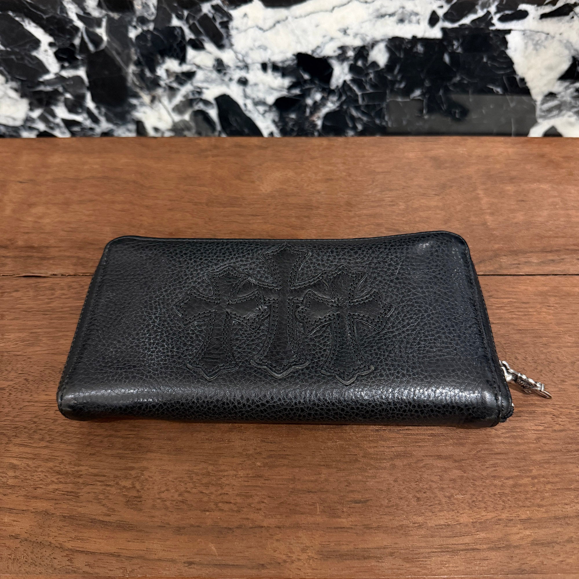CHROME HEARTS 3 Cemetery Cross Leather Patch REC F ZIP Wallet