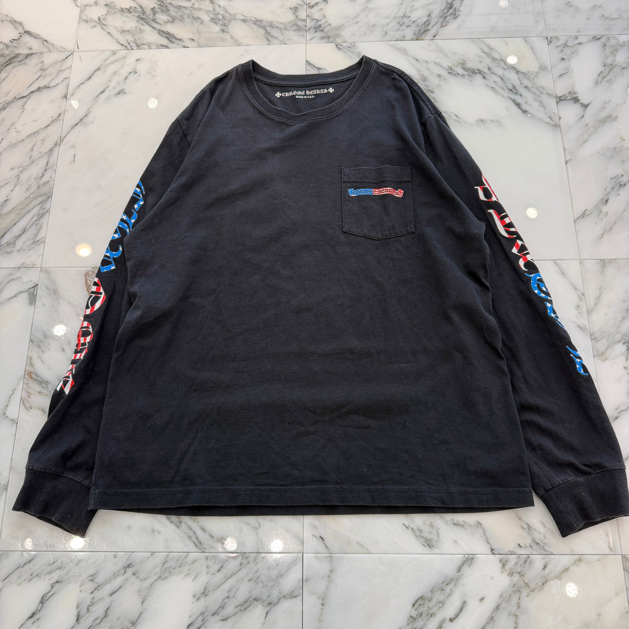 CHROME HEARTS American Flag Back Scroll Logo Label Long Sleeve Tee Size XL クロムハーツ アメリカンフラッグ バックスクロール ロゴラベル ロングスリーブ Tシャツ サイズXL