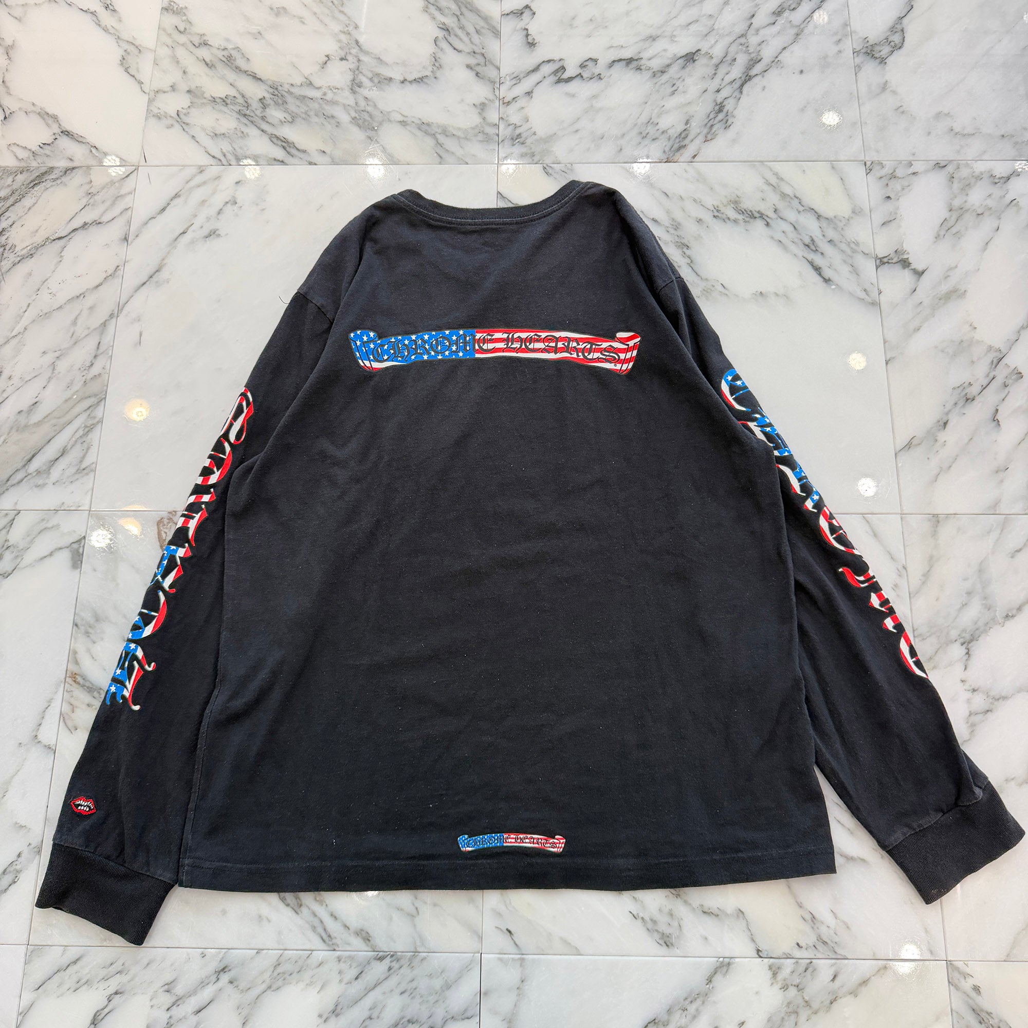 CHROME HEARTS American Flag Back Scroll Logo Label Long Sleeve Tee Size XL クロムハーツ アメリカンフラッグ バックスクロール ロゴラベル ロングスリーブ Tシャツ サイズXL