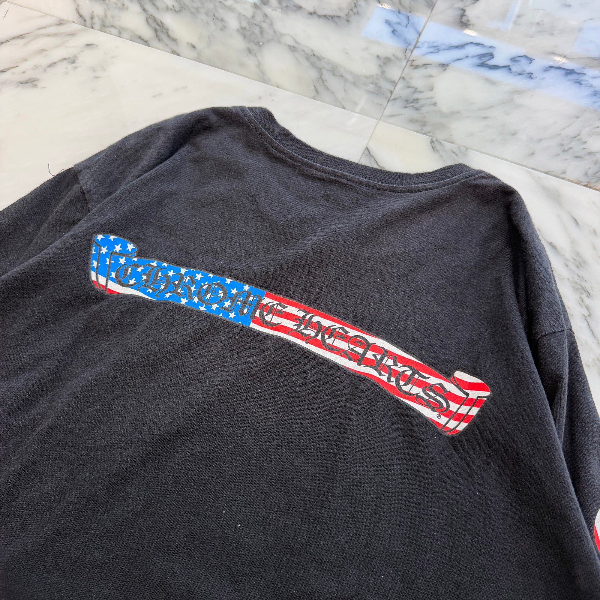 CHROME HEARTS American Flag Back Scroll Logo Label Long Sleeve Tee Size XL クロムハーツ アメリカンフラッグ バックスクロール ロゴラベル ロングスリーブ Tシャツ サイズXL
