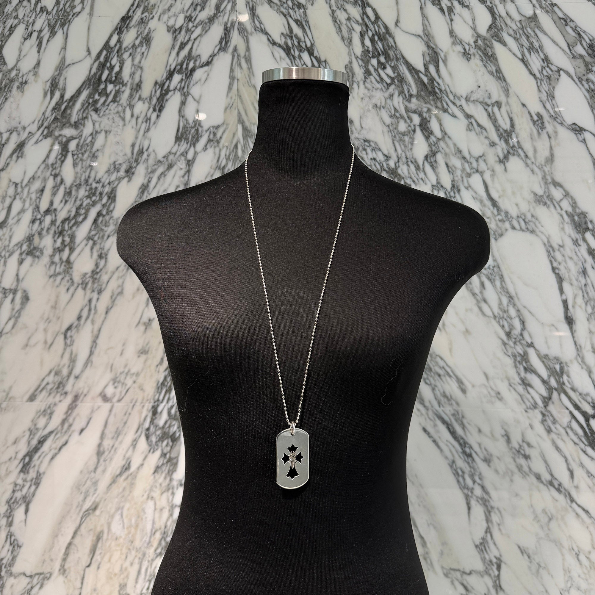 CHROME HEARTS Cut Out Cross Dagger Dock Tag Large Pendant Necklace