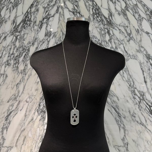 CHROME HEARTS Cut Out Cross Dagger Dock Tag Large Pendant Necklace & Ball Chain クロムハーツ カットアウトクロス ダガー ドッグタグ ラージ ペンダント & ボールチェーン