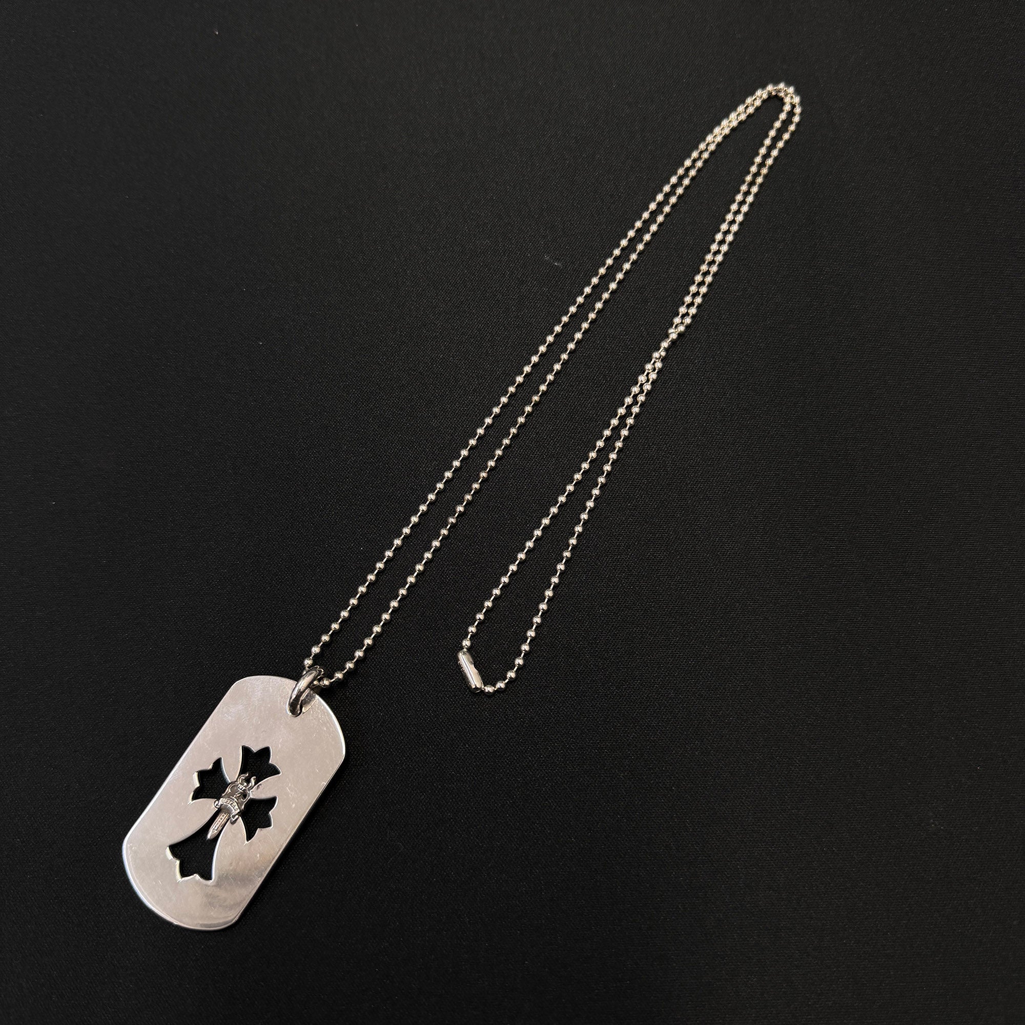 CHROME HEARTS Cut Out Cross Dagger Dock Tag Large Pendant Necklace & Ball Chain クロムハーツ カットアウトクロス ダガー ドッグタグ ラージ ペンダント & ボールチェーン