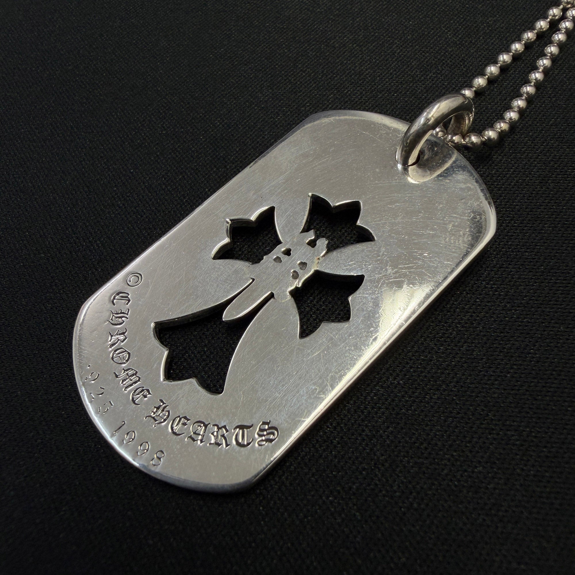 CHROME HEARTS Cut Out Cross Dagger Dock Tag Large Pendant Necklace & Ball Chain クロムハーツ カットアウトクロス ダガー ドッグタグ ラージ ペンダント & ボールチェーン
